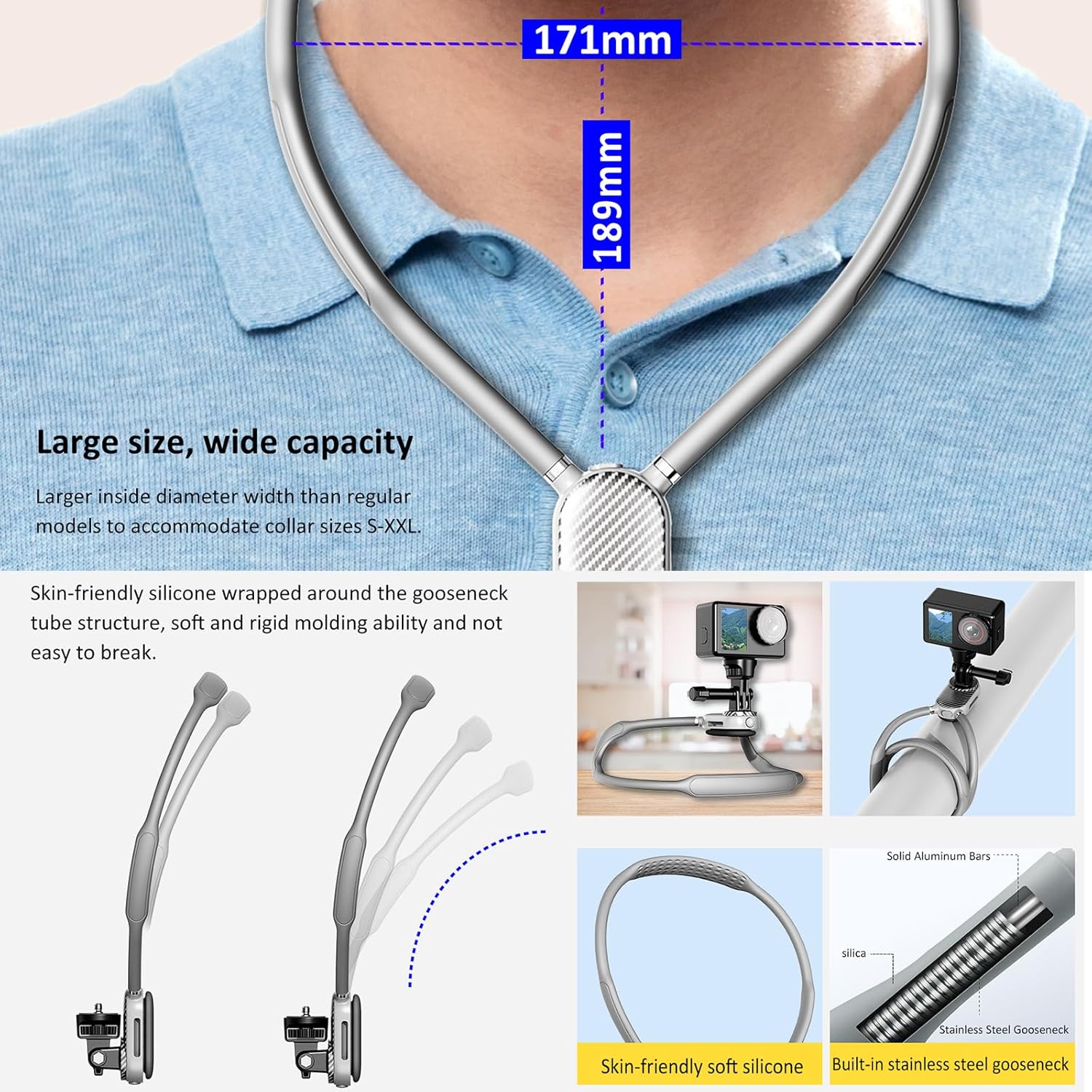 Upgraded 65cm Neck Phone Holder Recording with Anti-Shake Strap - POV/Vlog Neck Tripod Mount Hands-Free Filming, Universal for iPhone, Samsung Google Pixel, All Smartphones and Action Camera