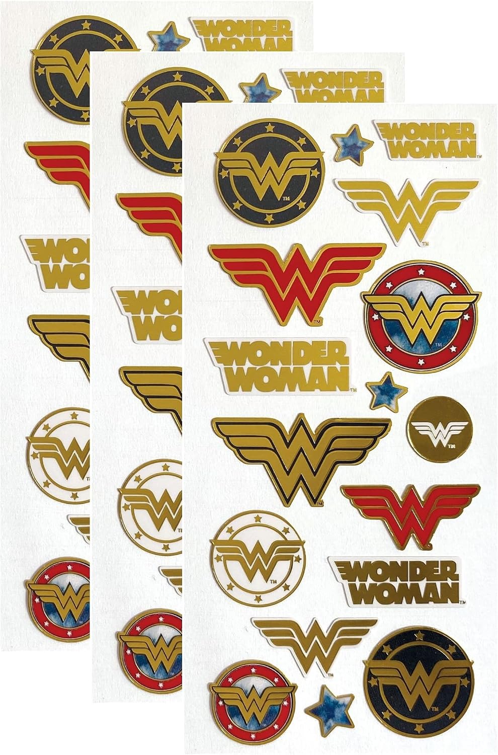 Playhouse DC Comics Wonder Woman Logos Shiny Foil Enamel Effect Sticker Sheet - 3 Packs