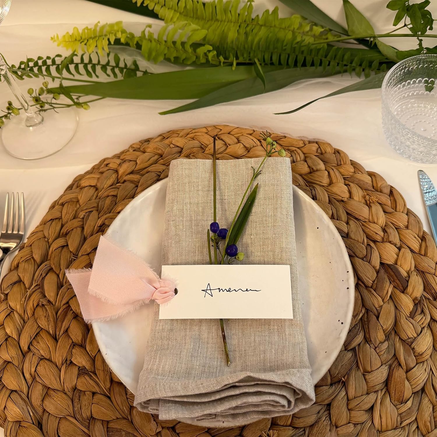 40 Pcs Place Cards for Table Setting - 3.94"X1.57" Table Name Cards with Ribbon Name Tags for Wedding Dinner Party Events (Light Pink) image 3
