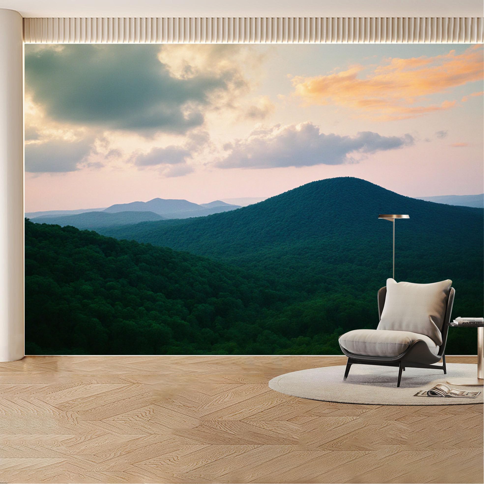 Custom Wall Mural Wallpaper Mountain Forest Landscape Nature Wall Decor Large Wall Art Sunset Misty Removable SelfAdhesive Large Photo for Living Room， Bedroom， Office