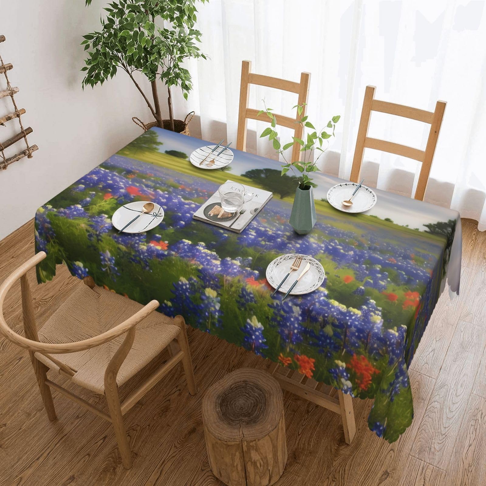 Nappe de jardin rectangulaire Texas Bluebonnets idéale pour repas en extérieur et pique-nique