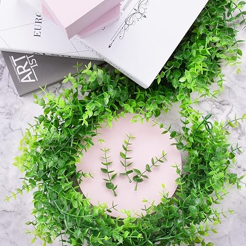 Miniatura 5 de FEQO Guirnalda de eucalipto artificial de 6 pies guirnalda verde de hojas de eucalipto de 6 pies guirnalda verde para boda fiesta cena y hogar verde