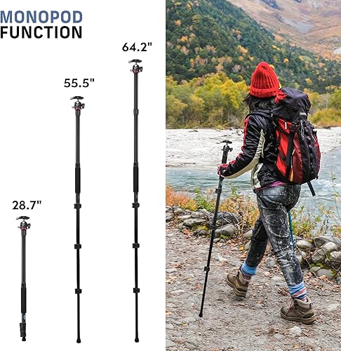 Miniatura 5 de CAVIX AT2542 - Trípode de viaje de aluminio ligero portátil para cámara con cabezal de bola de placa de liberación rápida de 14 pulgadas carga