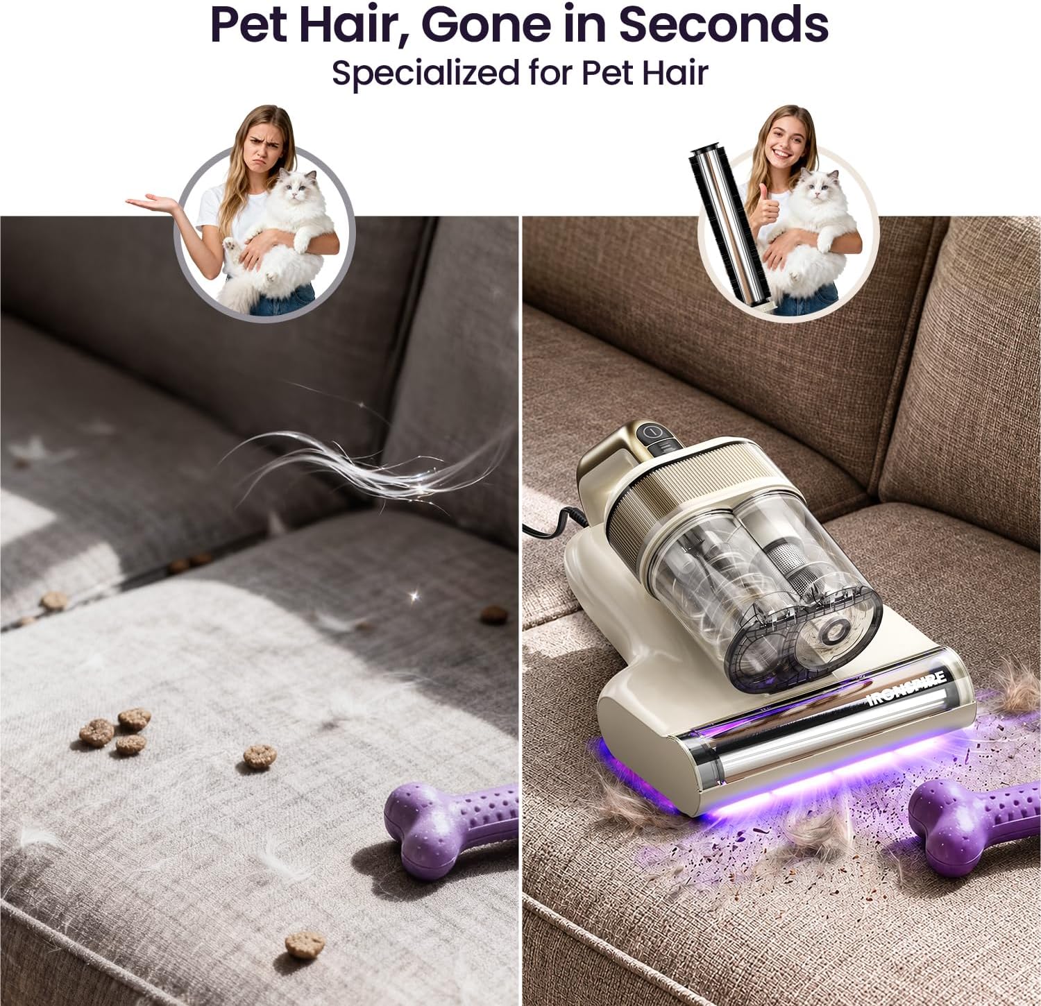 Bed Vacuum Cleaner with 18kPa Strong Suction, UV-C Light & Ultrasonic