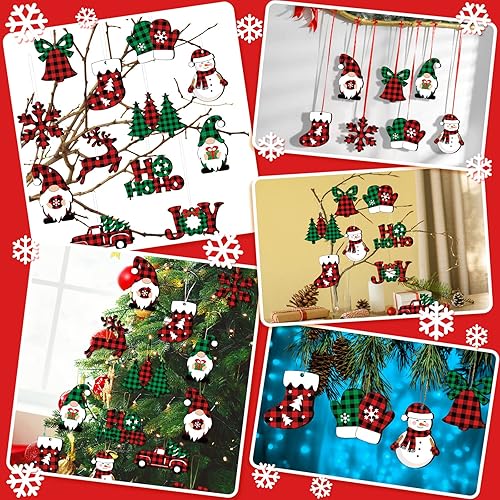 Miniatura 5 de Decoración de madera de Navidad diseño de gnomo de copo de nieve de madera de Navidad adornos de árbol de Navidad letreros de madera con cuerda para