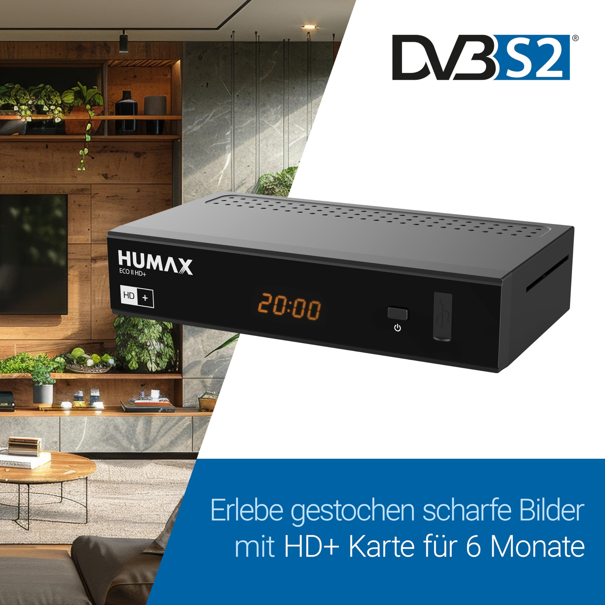 Humax Digital Eco II HD+ Satelliten-Receiver, DVB-S2 (HDTV, USB, geringer Stromverbrauch, HDMI und SCART) inkl. HD+ Karte für 6 Monate, schwarz