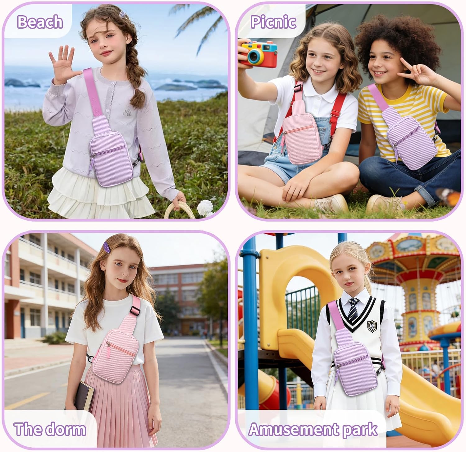 Easter Basket Stuffers Birthday Gifts for 8 9 10 11 12 Year Old Teens Girls Kids, Stripes Fanny Pack Crossbody Bag Small Sling Belt Bags Purse, Teen Girl Fashion Gift Trendy Stuff for Travel - Image 6