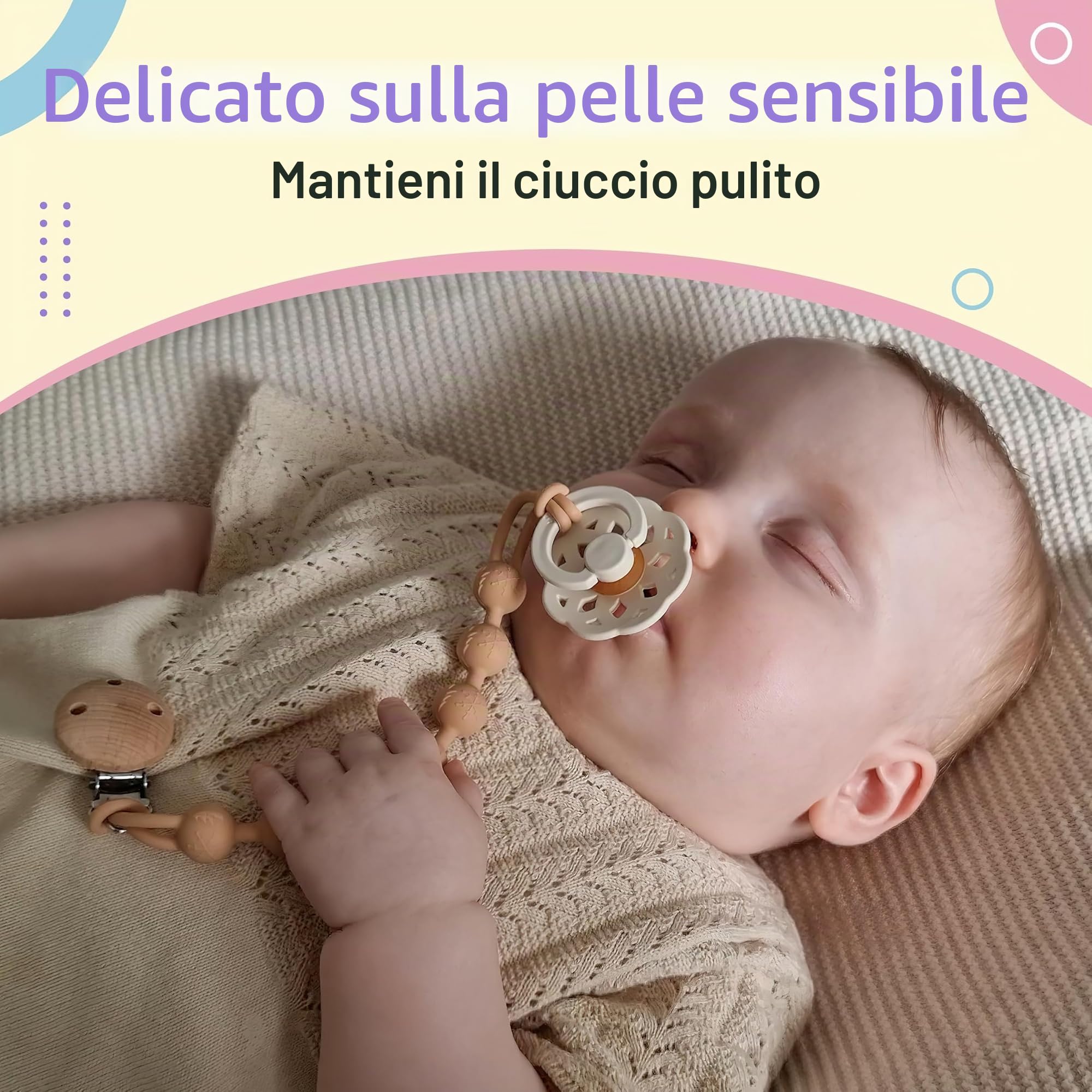 Catenella Portaciuccio - Porta Ciuccio: Set 2 PCS Con Catenella Ciuccio, Portaciuccio Mam Clip per Tenere Pulito Il Ciuccio Del Tuo Bambino
