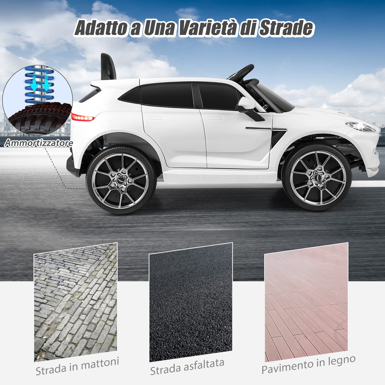 COSTWAY Aston Martin DBX Auto Elettrica per Bambini, 12 V Macchina Elettrica con Telecomando e Luci LED, Partenza Lenta Clacson, Regalo per Bambini 3-8 Anni (Bianco)