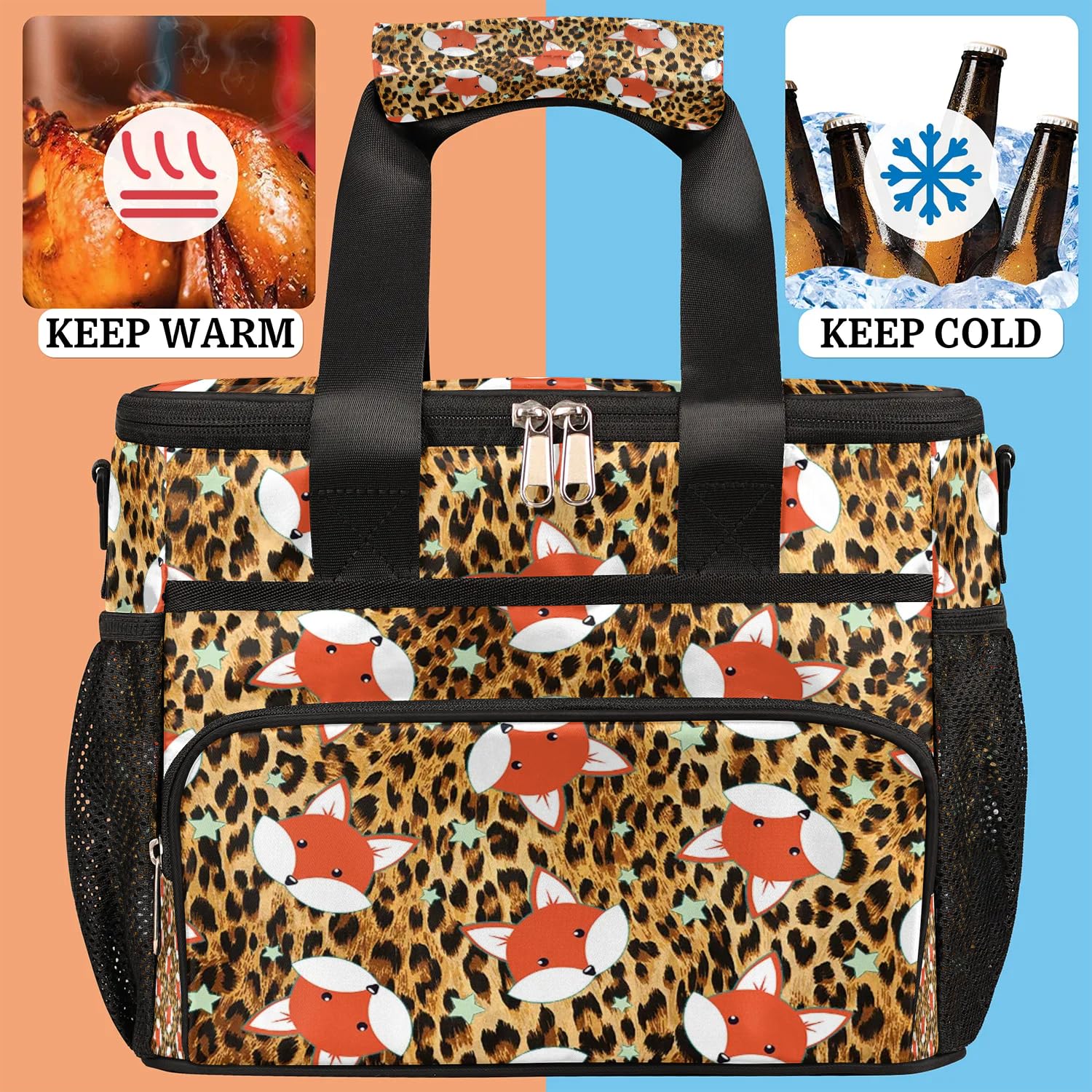 Große Lunchtasche mit Tiermotiven und Fuchs, für Erwachsene, Herren, Damen, Kinder, Mädchen, Jungen, lustiger Fuchs, isolierte Lunchbox, Kühltasche, Kühltasche, Kühltasche, Kühltasche, für Arbeit,