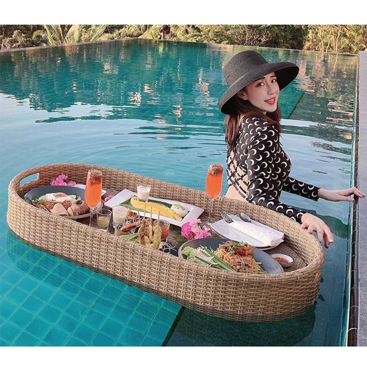 Bandeja flotante impermeable para piscina, spa y baño, estación de servir bebidas y alimentos, perfecta para entretenimiento y relajación al aire libre