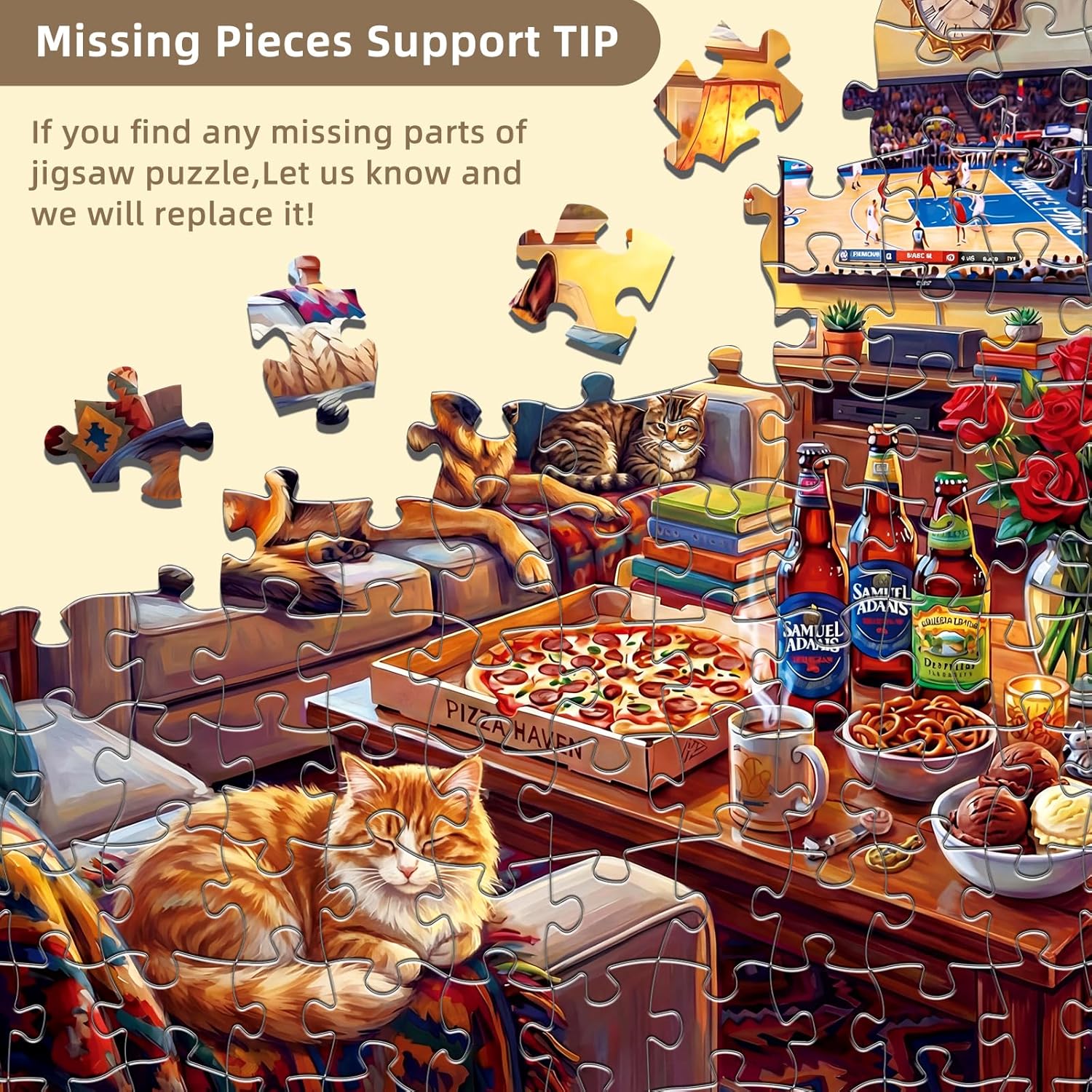 Cozy Living Room Puzzles for Adults 1000 Pieces, Impossible Hard Difficult Fun Challenging Puzzles for Adults, Winter Cozy Retreat Scene with Fireplace, Food, Dog Jigsaw Puzzles for Adults