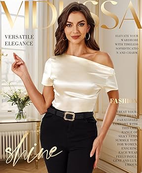 VIDUSSA Off Shoulder Tops for Women - Silk Satin Blouse Dressy