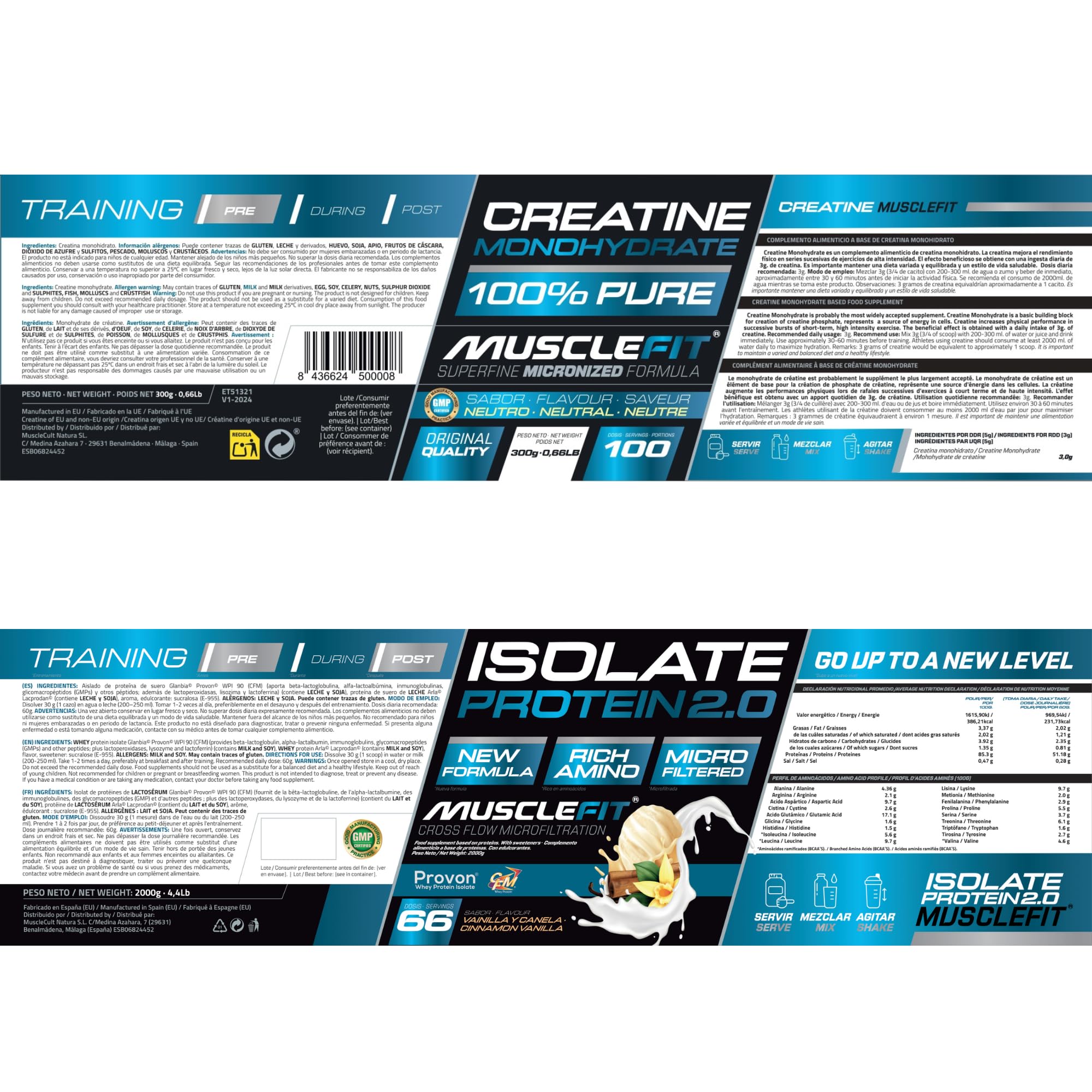 MuscleFit - Pack ISOLATE Protein 2kg Sabor Vainilla y Canela + Creatina 300g