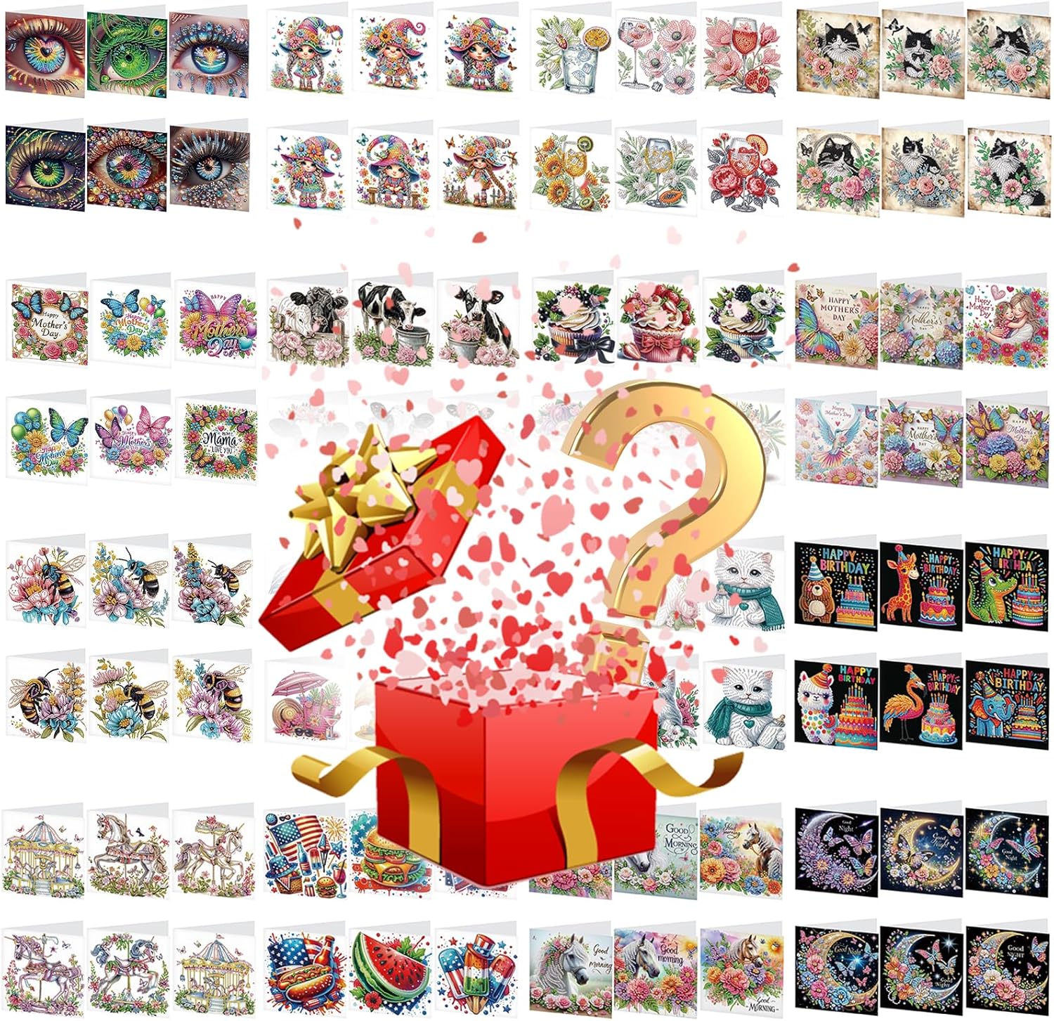 24 Pack DIY Diamond Art Greeting Cards Surprise, 5D Diamond Painting Card Kit with Envelopes for Adults, Handmade Crystal Rhinestone Art Card Craft Gift, Diamond Art Birthday Christmas Thank You Cards