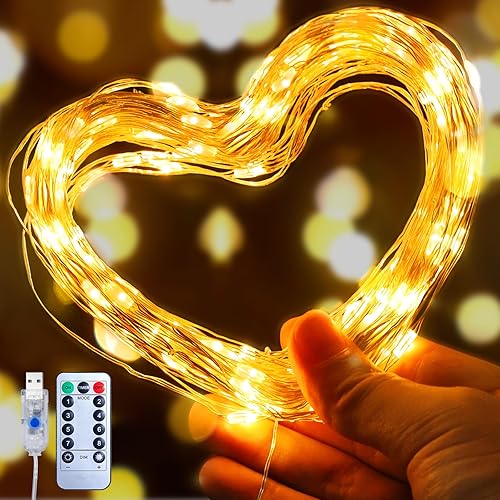 Miniatura 9 de Minetom Guirnalda de luces USB enchufables, 66 pies, 200 luces LED parpadeantes con control remoto y temporizador, impermeable, 8 modos, luces