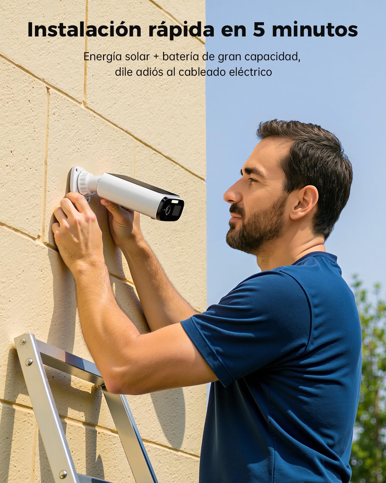 WOOX Camara Vigilancia WiFi Exterior Solar 2K 3MP, Camara IP Seguridad sin Cables con Bateria, Ángulo Amplio de 130°, Visión Nocturna a Color, Detección Humana, IP66, Compatible con Alexa y Google