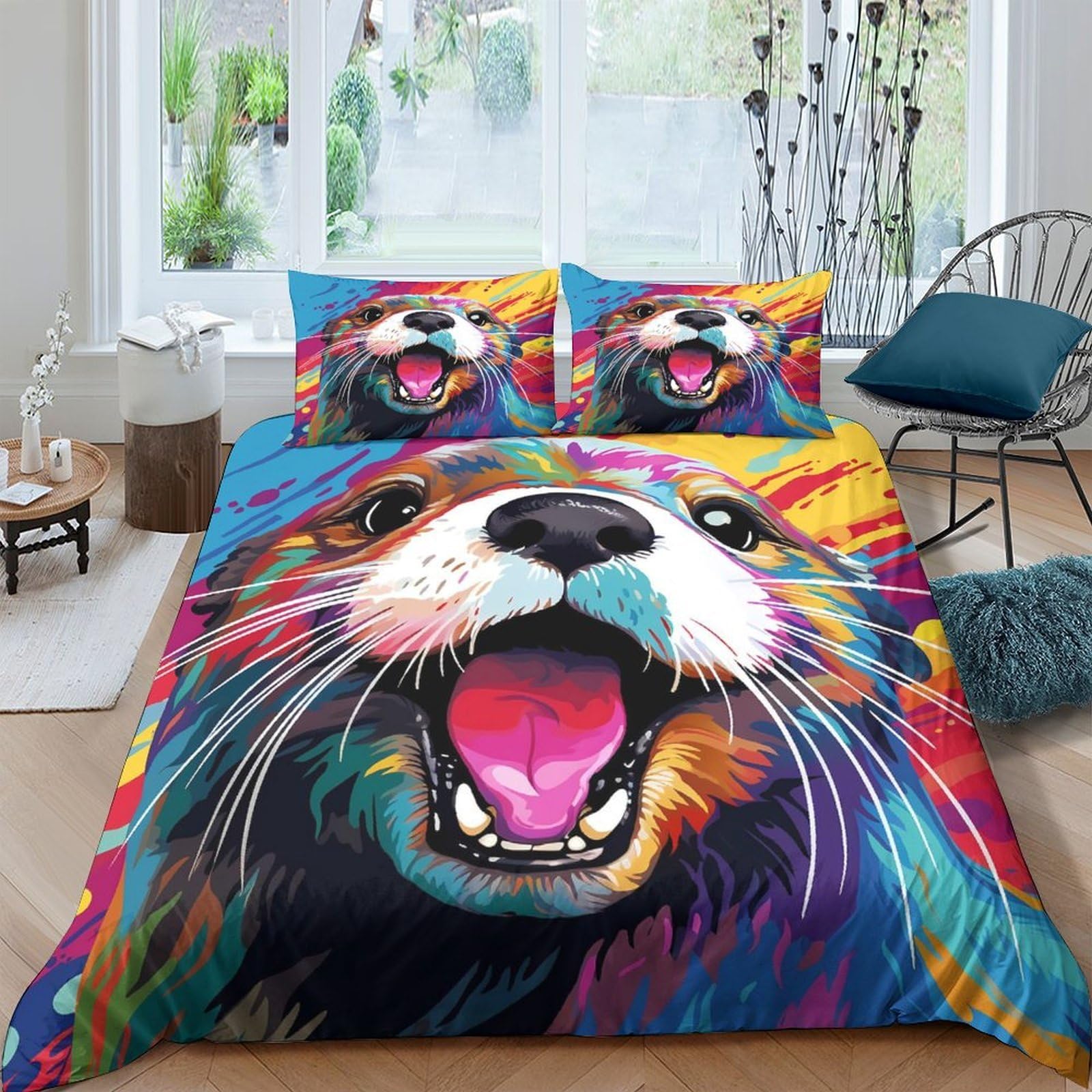 Ctjqhvkz Style-5 3D Printed Colorful Lion Fitted Sheet Microfiber Vibrant Roaring Animal Bed Cover For Bedroom Guest Room Decor Single（135X200cm）