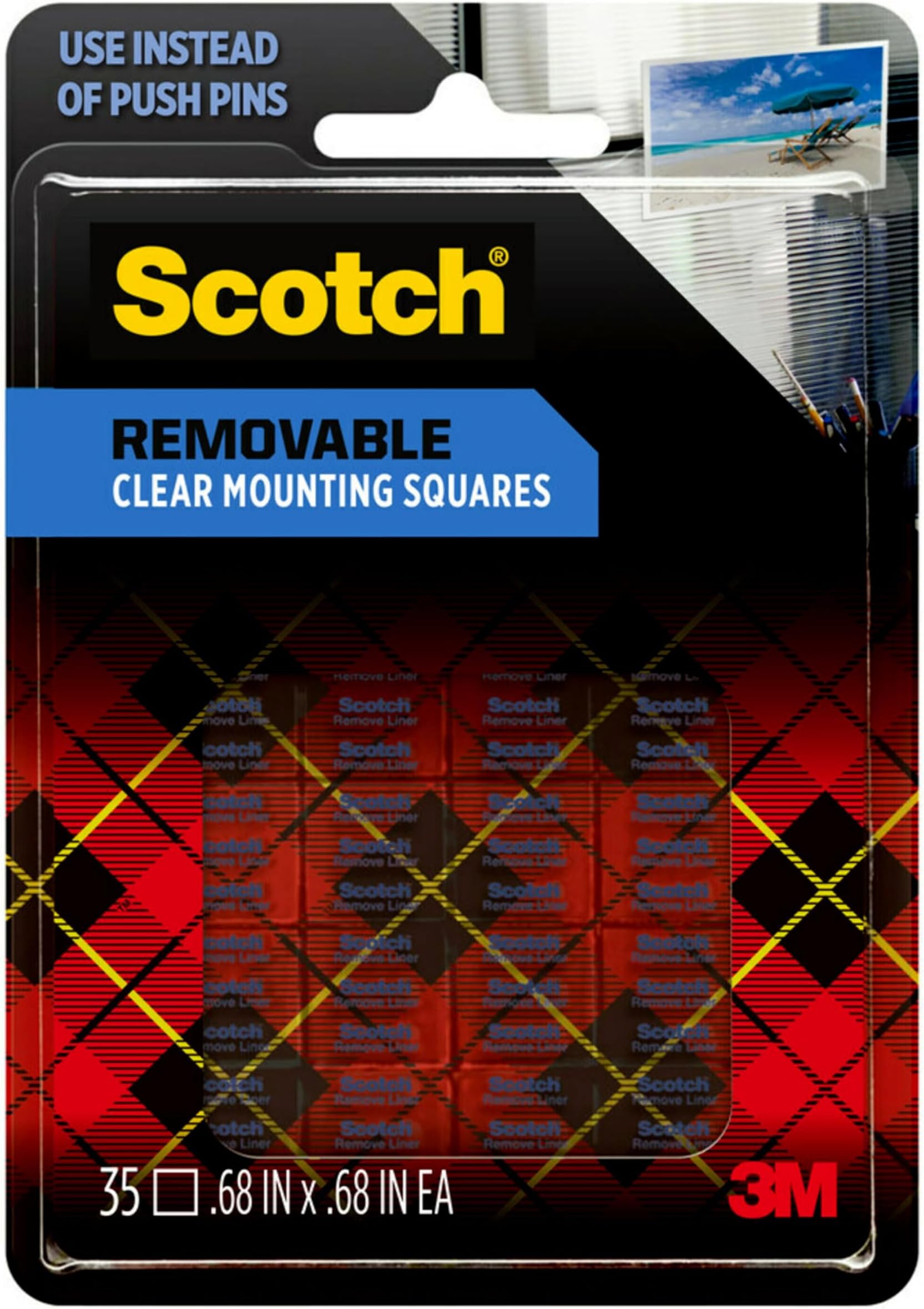 Scotch Removable Clear Double-Sided Mounting Squares, 35 Counts, 0.68" x 0.68" in, Holds Up to 1 lbs., Removes Easily Without Leaving Any Residue, Designed for Hanging Artwork, Photos & Cards (859)