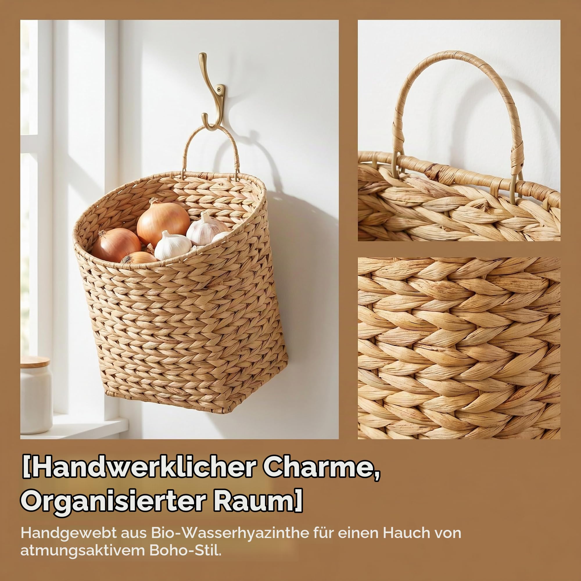Hängekorb aus Weidengeflecht, rustikale Aufbewahrungskörbe für die Organisation