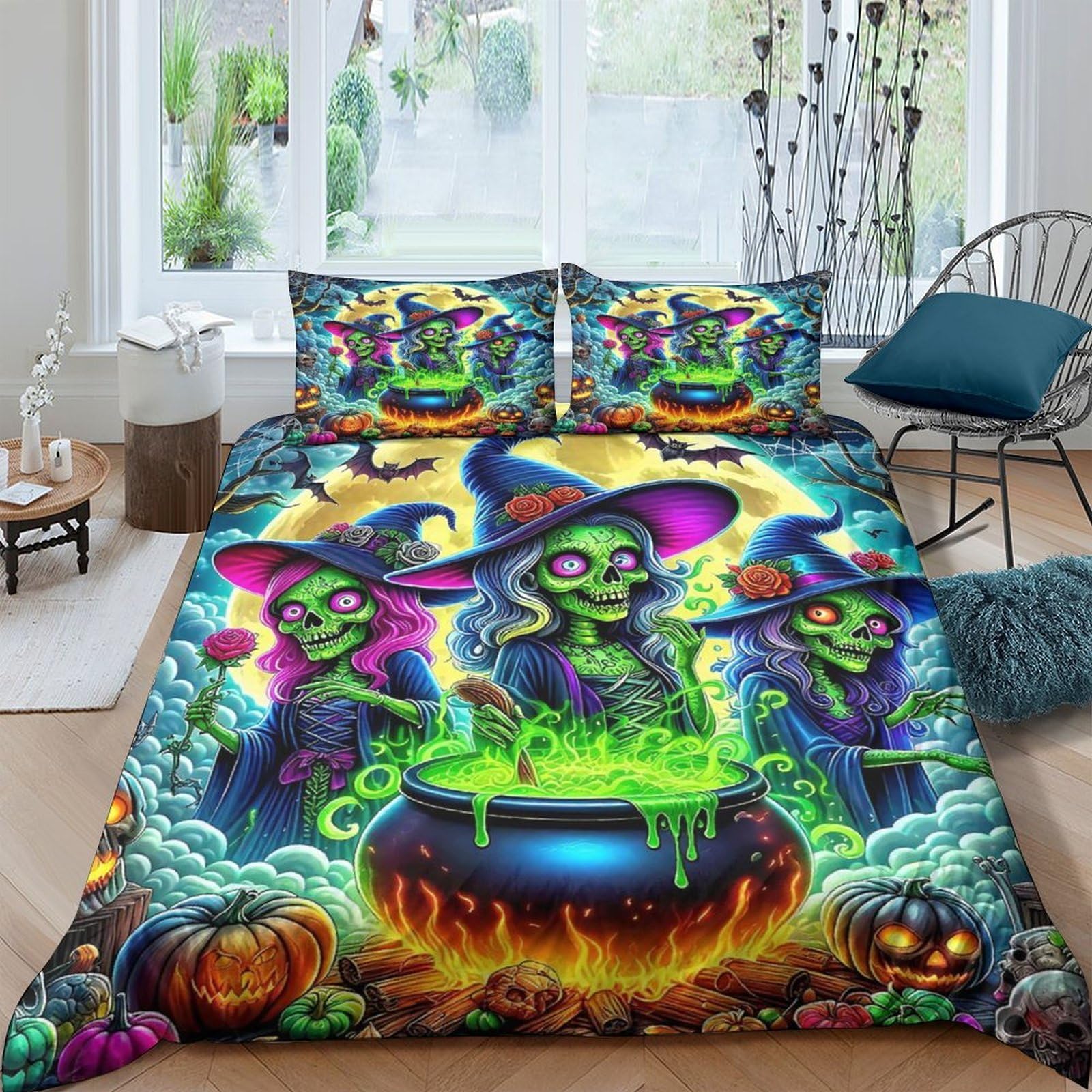 Housse de couette sorcière抗皱易洗 200x200cm Halloween parure