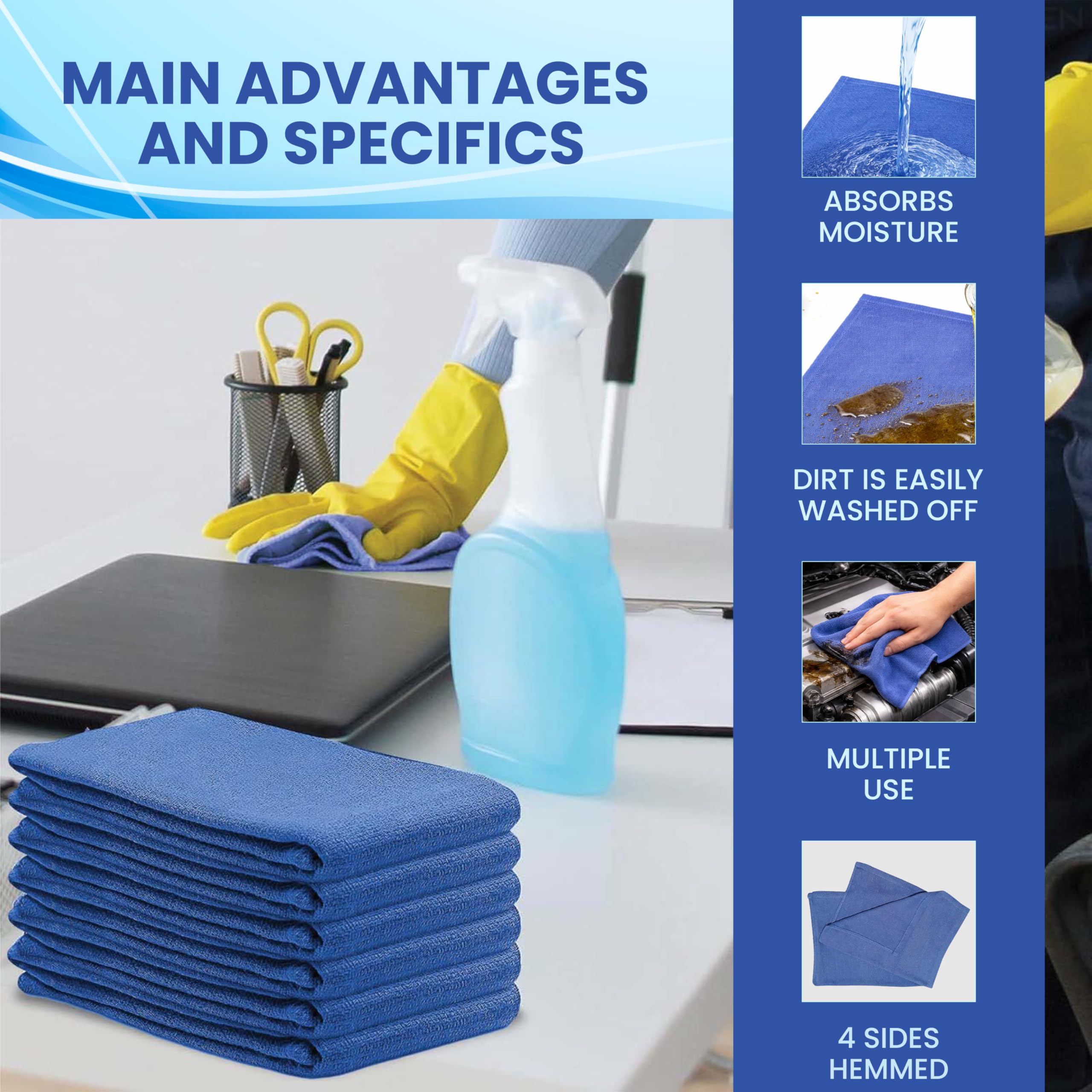 Blue Huck Towels - Paquete de 50 toallas de limpieza a granel, multiusos para ventanas, vidrio, mecánico, garaje y comerciales, paños absorbentes 100% algodón prelavados, tamaño de 15 x 25