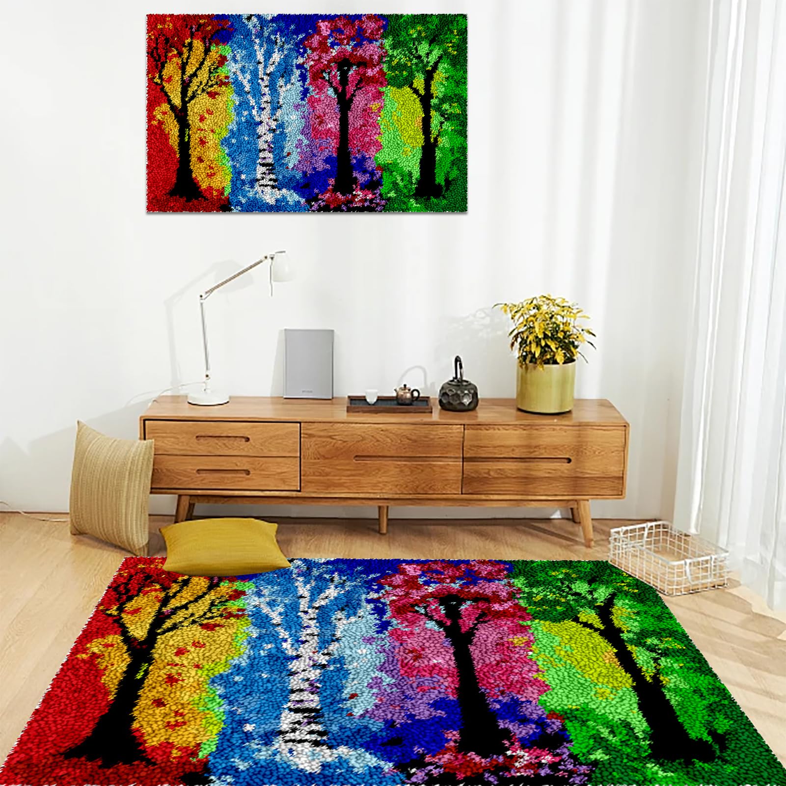 Kit di Tappeti con Gancio a Scatto Fai da per Adulti Set la Creazione di per Punto Croce per Realizzare Tappeti Ricami Principianti Decorazioni Hook Fermo rug Kit Unfinished Uncinetto 55x75 cm