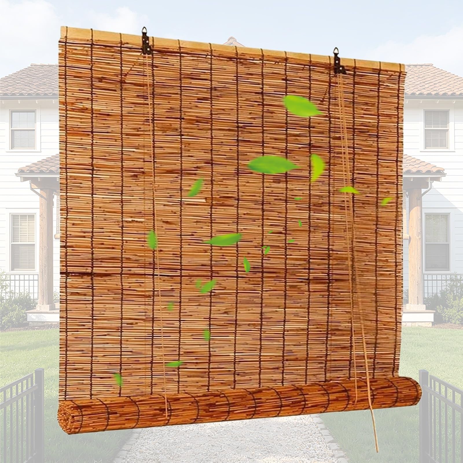CMJYMX Natural Curtains, Shades Bamboo Roll Up Blinds With Lift, Hand Woven Roman Shades For Porch/Patio/Office, Sunshade Privacy Screen(100x160CM/39x63IN(WxH))