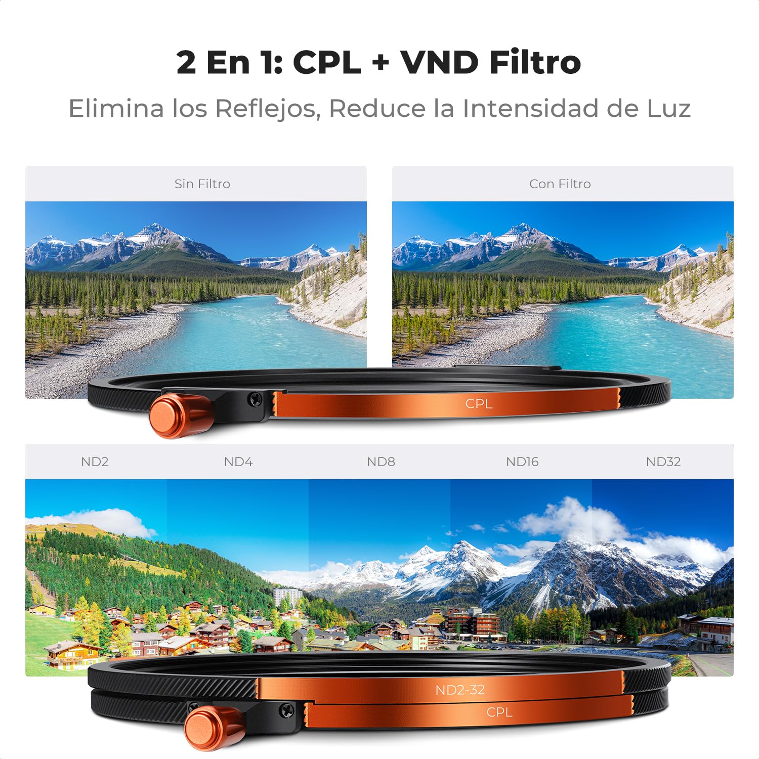 K&F CONCEPT Nano-Xcel 58mm Filtros Magnéticos，Filtro Polarizador Circular + Filtros Variable ND2-32 + Filter Black-Mist 1/4 + Anillo de Adaptador Magnético + Tapa de Metal Magnético