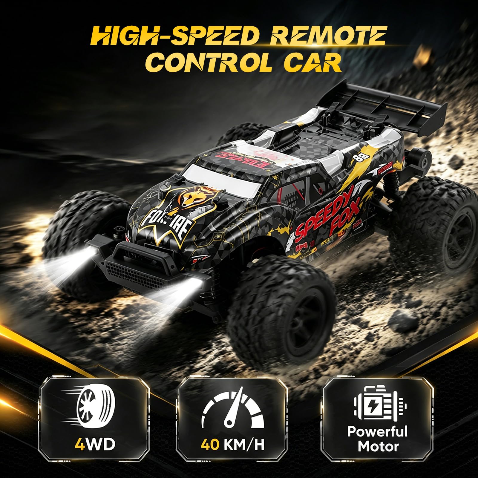 Ferngesteuertes Auto,RC-Auto im Maßstab 1:18, Allrad-Offroad-RC-Truck mit hoher Geschwindigkeit (über 40 km/h), RC-Truck mit Zwei wiederaufladbaren 1500-mAh-Akkus (Modell 9307E)