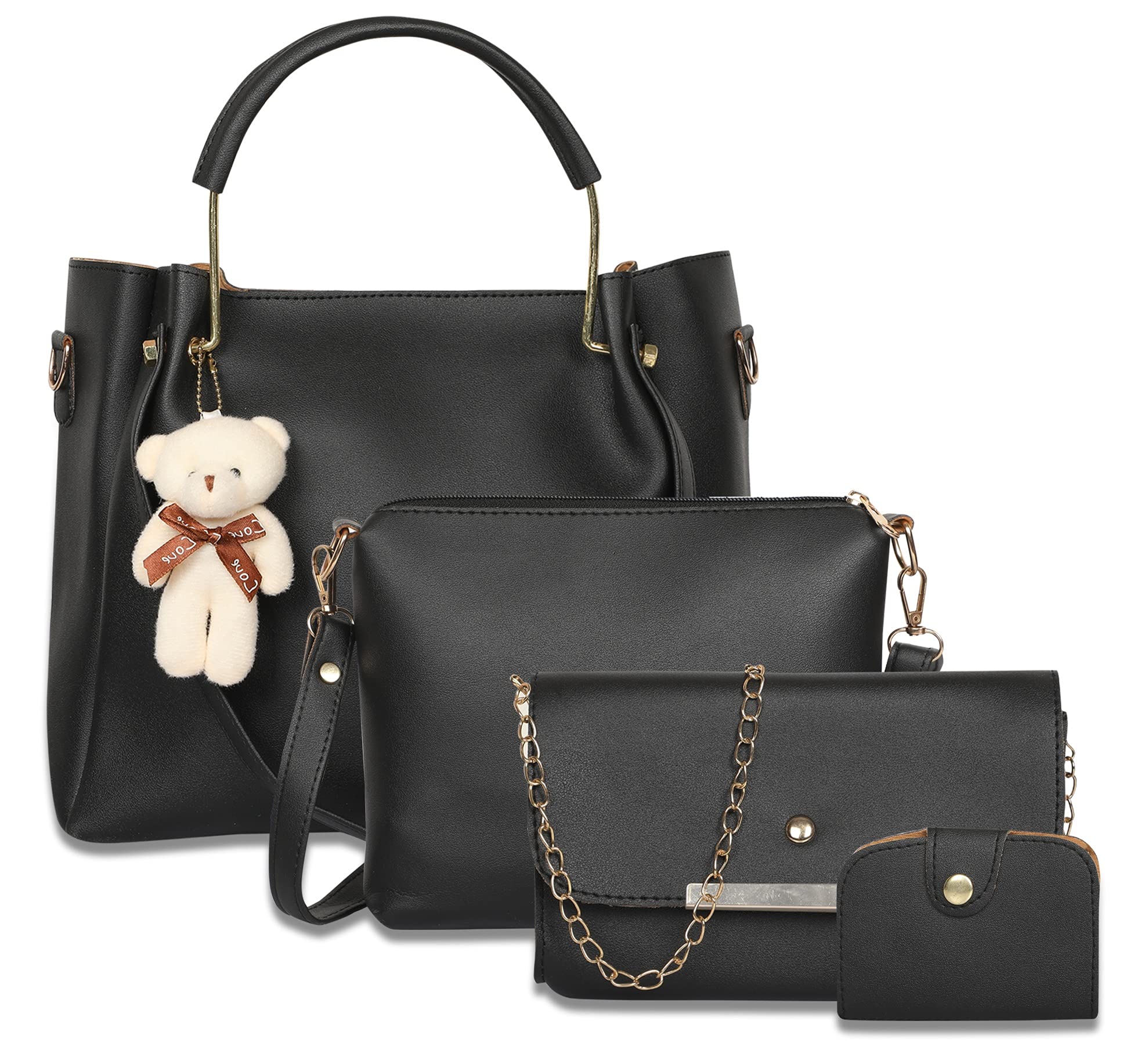 Envias Leatherette Latest Handbags For Womens Ladies Combo Of 4 (Black_Teddy_EVS-127) (B097N9WYJ7) Amazon Price History, Amazon Price Tracker