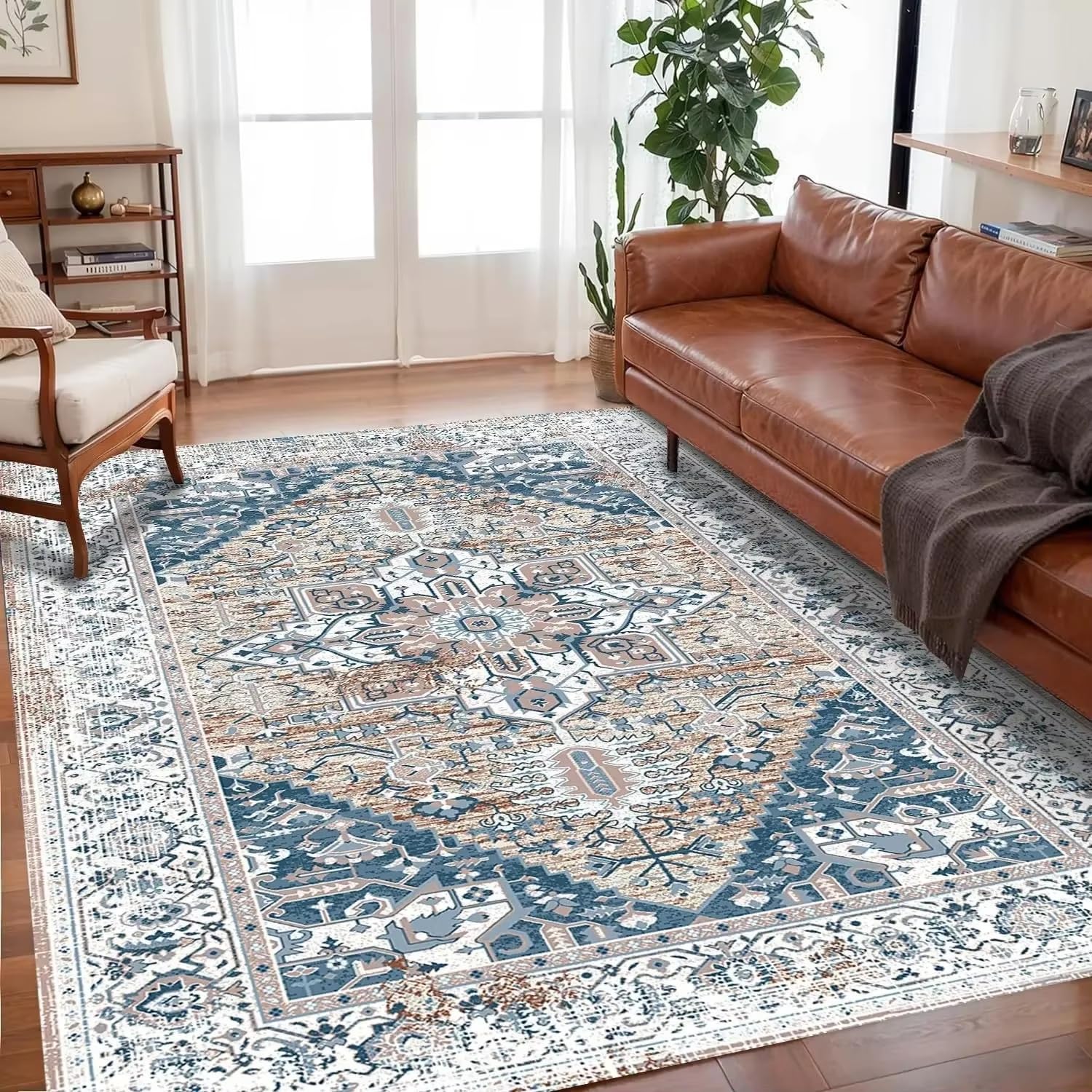 Tapis de salon bohème 150x250 cm à poils courts moderne
