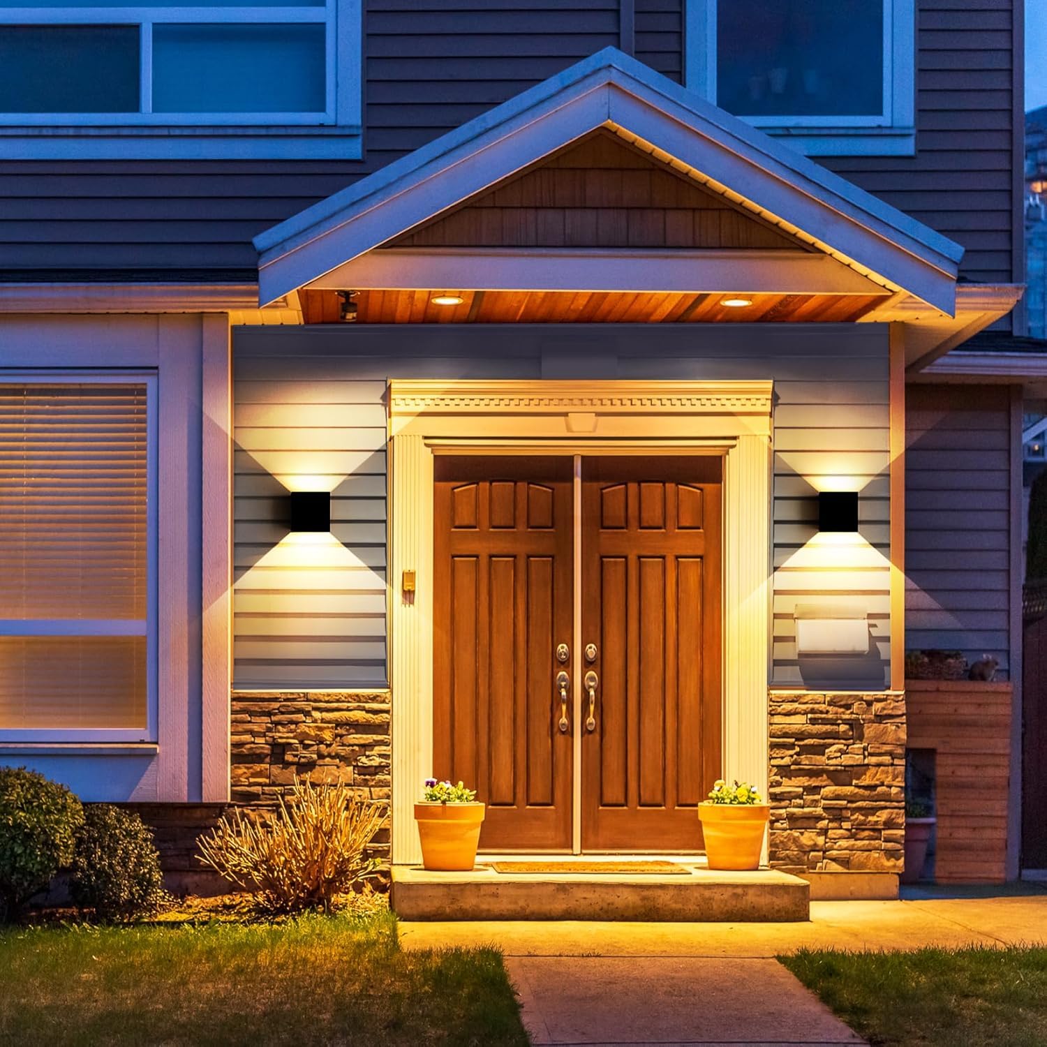 12W LED Wandleuchte Innen/Außen,3000K Außenlampe Außenleuchte innen, IP65 Aussenleuchte Wand UP Down,Außenwandleuchte wandleuchte innen Mit Einstellbar Abstrahlwinkel Warmweiß,Anthracite,4 Stück