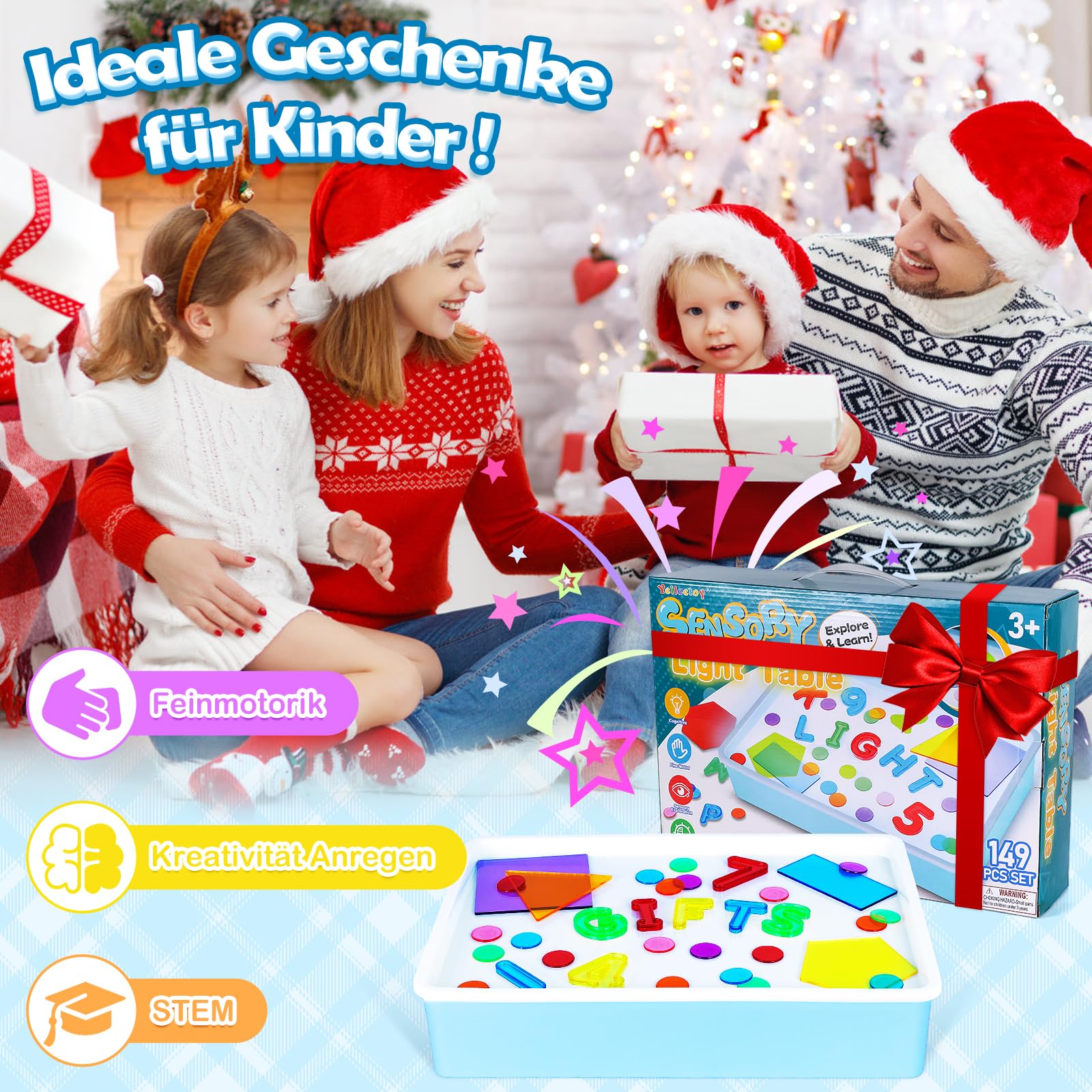 Yellcetoy Mesa de Luz Montessori, Juguetes Sensoriales Autismo, 149pcs Juegos de Juguetes Sensoriales Lúdicos Y Creativos, Juguetes Montessori Educativos Preescolares para 3 4 5 6 7 8 Niños