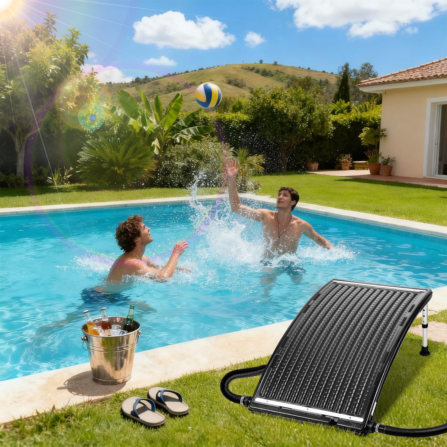 𝐈𝐒𝐎𝐈𝐒𝐋 Solar Poolheizung, Upgrade Solarkollektor 110 x 65 x 35cm Höhenverstellbar,Solarheizung Pool für Pools bis 10000 L/H,32/38mm Anschluss,Poolheizung Erweiterbar