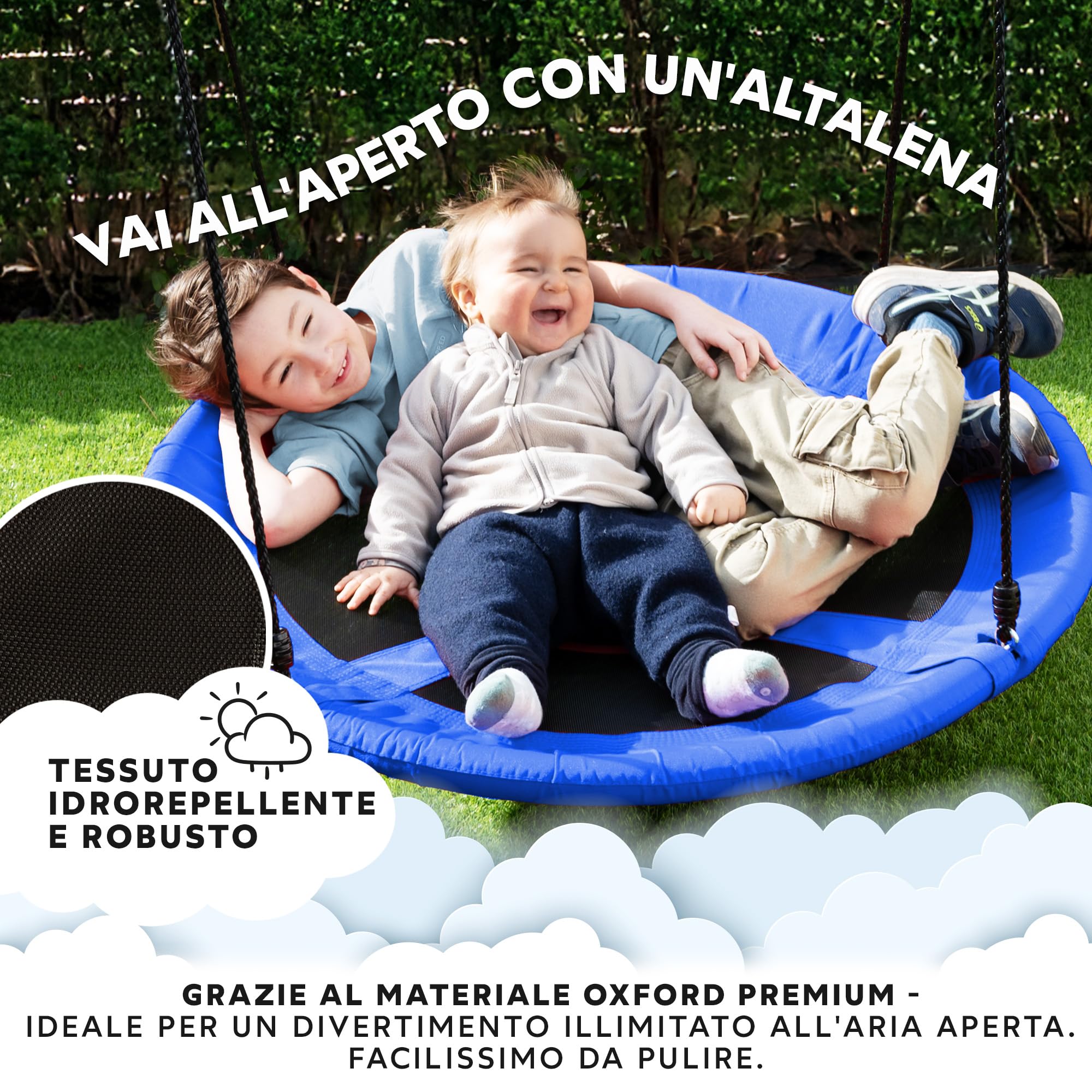 GO!elements altalena a nido | altalena rotonda per bambini | altalena per bambini & altalena adulti regolabile in altezza fino a 150 kg di capacità | Dimensioni: ø 80 cm, Colore: Blu