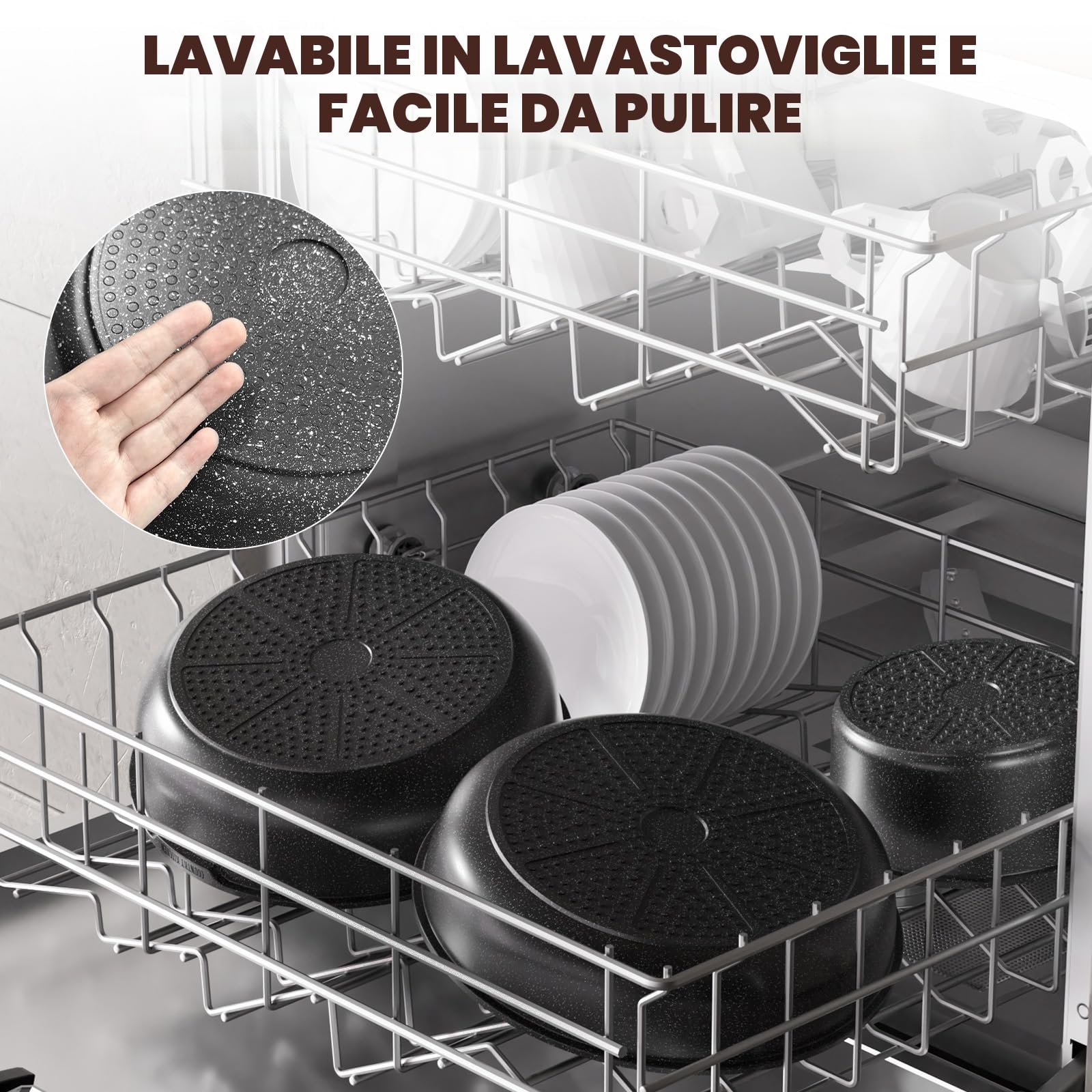 YASHE Set di pentole e padelle da 21 pezzi con manici staccabili – antiaderente, compatibile con induzione, lavabile in lavastoviglie, impilabile