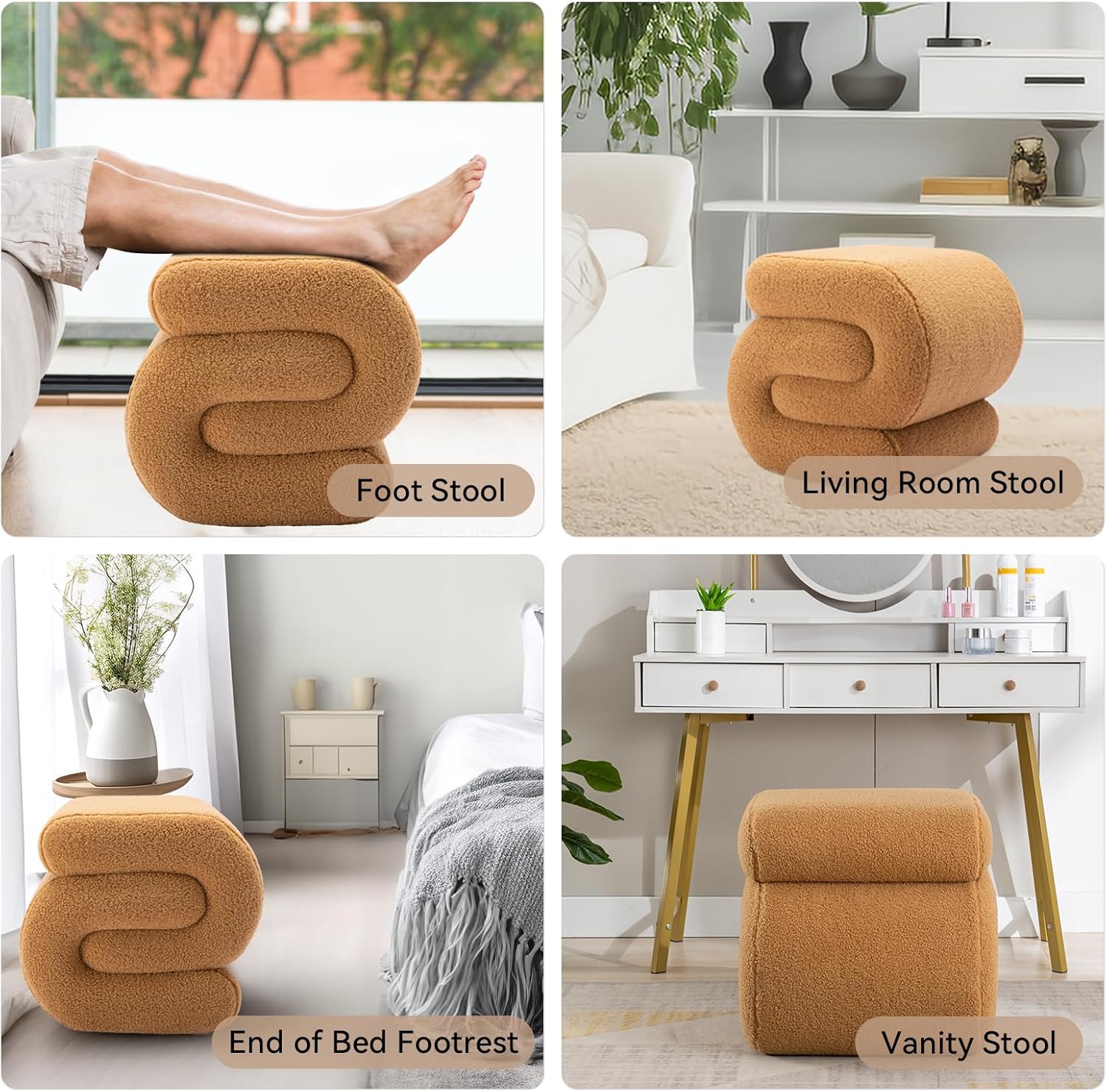FOXHUNTER Modern Teddy Upholstered Ottoman Coffee Stool