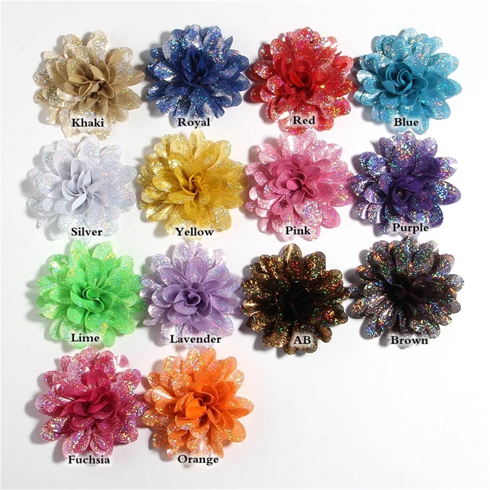 Fiori Di Stoffa 60 pezzi 8 cm 3,1" fiori artificiali in tessuto metallico for artigianato di nozze, lucidi in chiffon for matrimoni(Khaki)