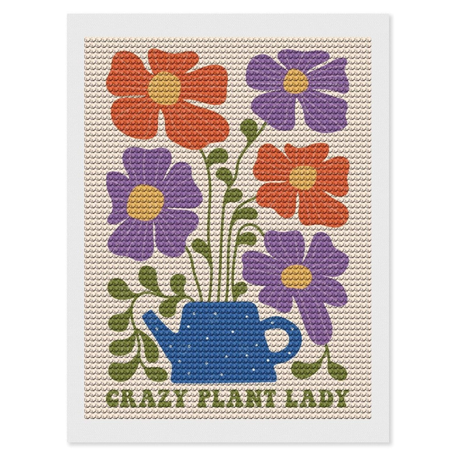 Junmoney Crazy Plant Lady Floral Illustration Diamond Painting Canvas Kit 12"x16", Round Gems, Living Room Decor, Seasonal Gift Choice, Modern Decor