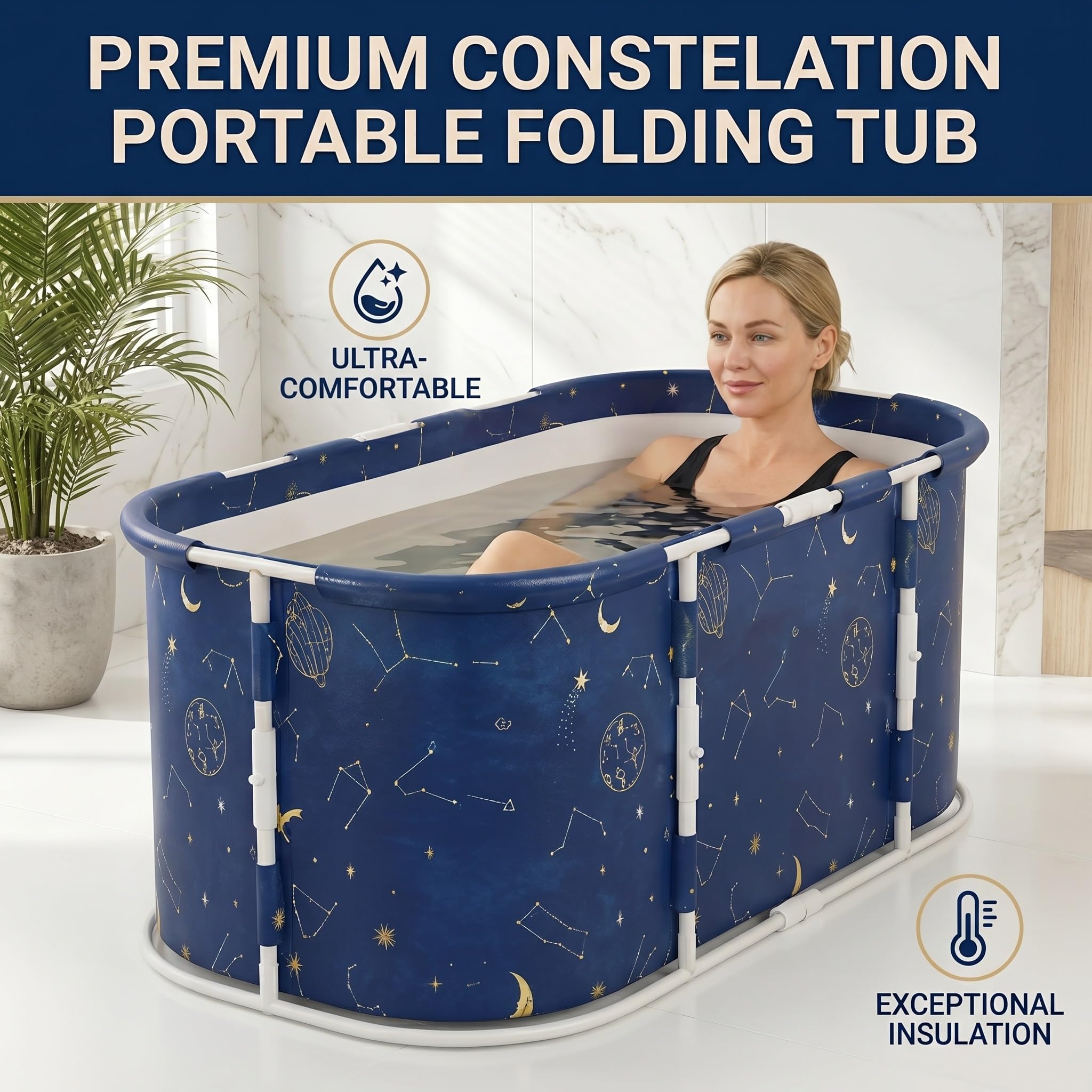 SOONHUA Vasca da bagno pieghevole portatile per adulti e vasca idromassaggio autoportante con cuscini per interni ed esterni Hot SPA Ice Bath, 120 x 60 x 50 cm
