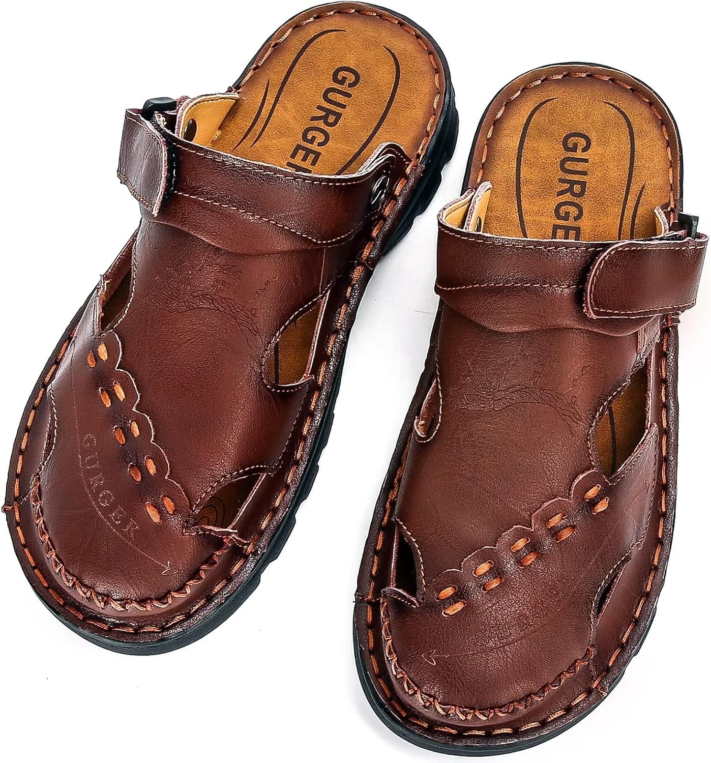 JEBUKTXE Mens Leather Sandals Waterproof Summer Soft Mules 9.5 Dark Brown
