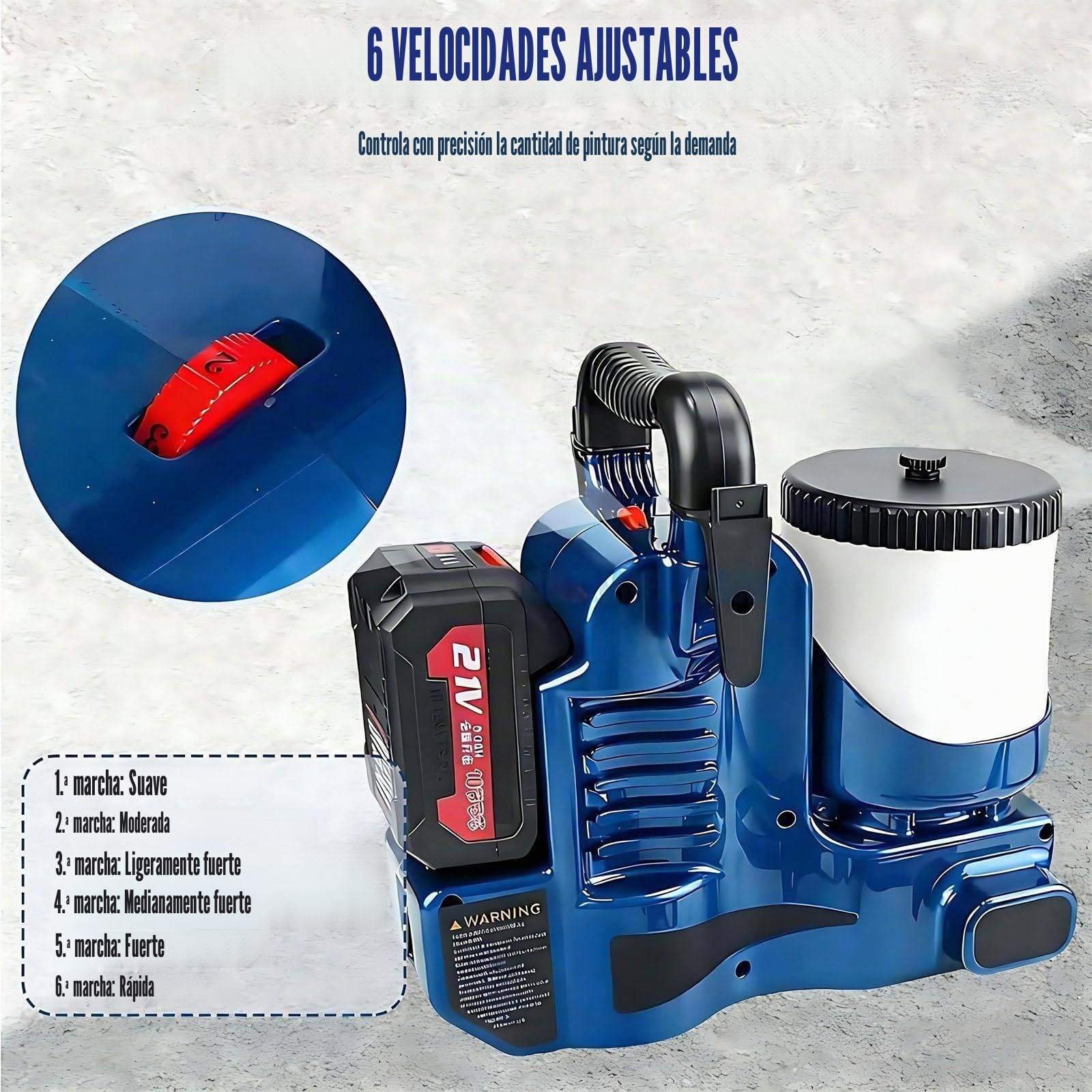 Pulverizador de Pintura sin Aire - Pulverizador de Pintura inalámbrico de Alta presión, 15 MPa, baterías de Litio de 1200 mAh, caudal de 1,1 l/min, 6 velocidades, para Pintar Casas 2battery