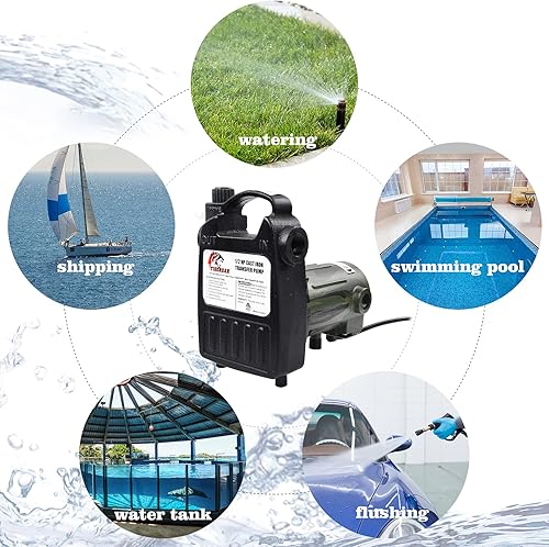 Miniatura 7 de TIGEROAR Bomba de transferencia de agua de 120 V, 1560 GPH de hierro fundido, bomba portátil de 12 HP con cable de alimentación de 6 pies para bomba