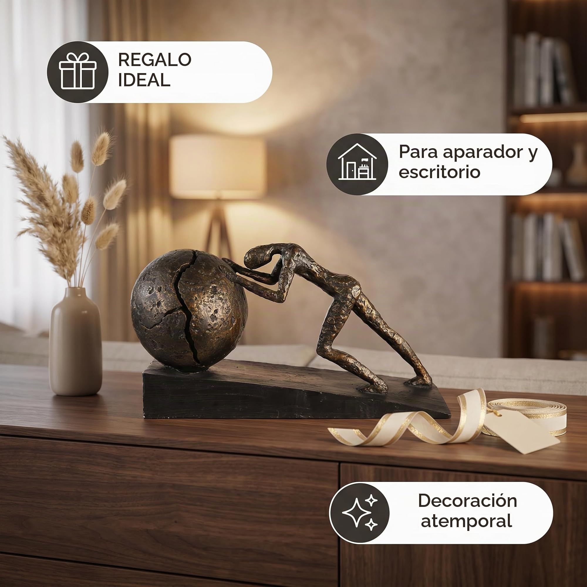Casablanca - Escultura Heavy Ball - Poli - Acabado Bronce - Base Negra - Altura 21,5 cm - Longitud 37 cm