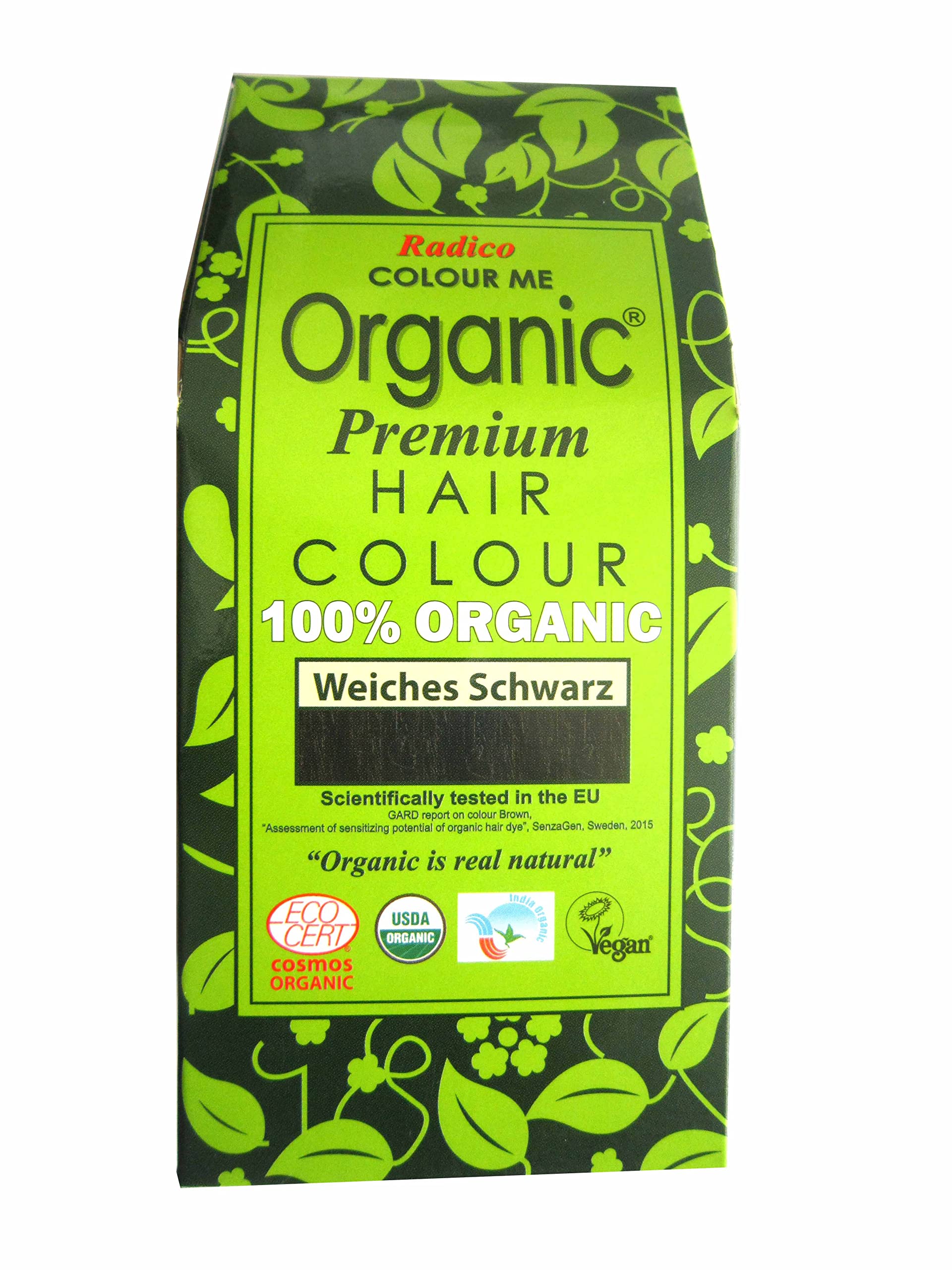 Radico Colour Me | Organic Pflanzenhaarfarbe | Weiches Schwarz | Aus ayurvedischen Kräutern | Frei von Amoniak & Wasserstoffperoxid | Auch für graues Haar | 500 g