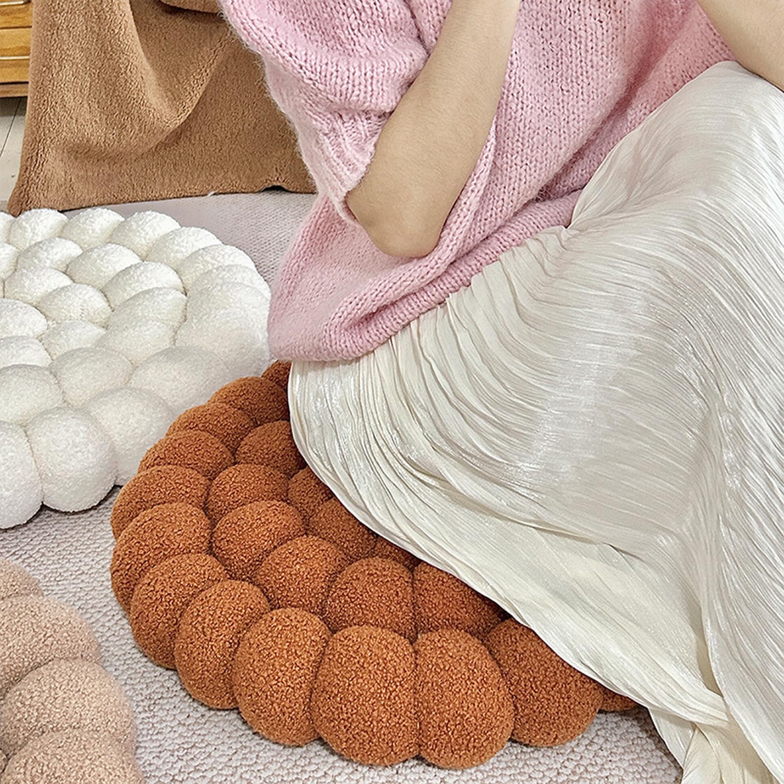 Rundes Plüschkissen für Kinder-Sofa, Stuhl, Zuhause, Büro und Garten, Dekoration, Beige