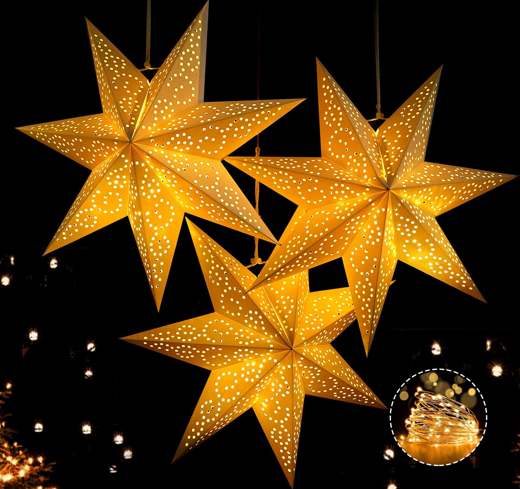 Papierstern Lampenschirm Faltstern Weihnachten, 3 Stck Papiersterne zum  Aufhngen Weihnachtssterne Beleuchteter, Sterne Papier zum Fensterdeko fr  Hochzeit Geburtstag Weihnachten Silvester Party : Amazon.de: Beleuchtung