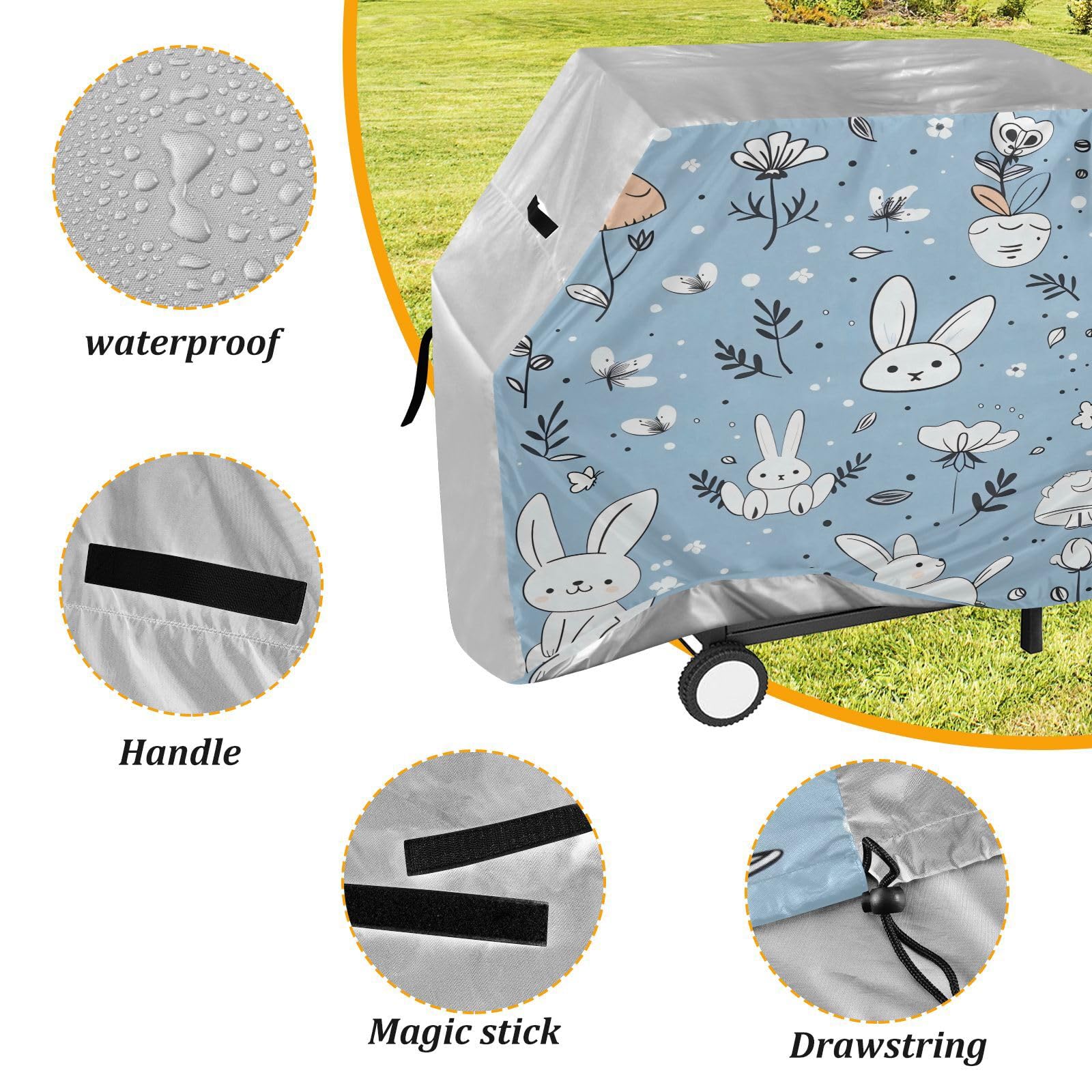 Copertura per barbecue 165 pollici resistente alla neve per barbecue all'aperto Ute Animal Bunny Willow Powder Blue