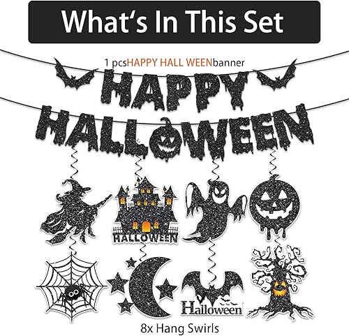 Miniatura 3 de Decoración de oficina de Halloween, con 1 pancarta de Halloween sin bricolaje y 8 decoraciones colgantes de Halloween y espiral, decoraciones de